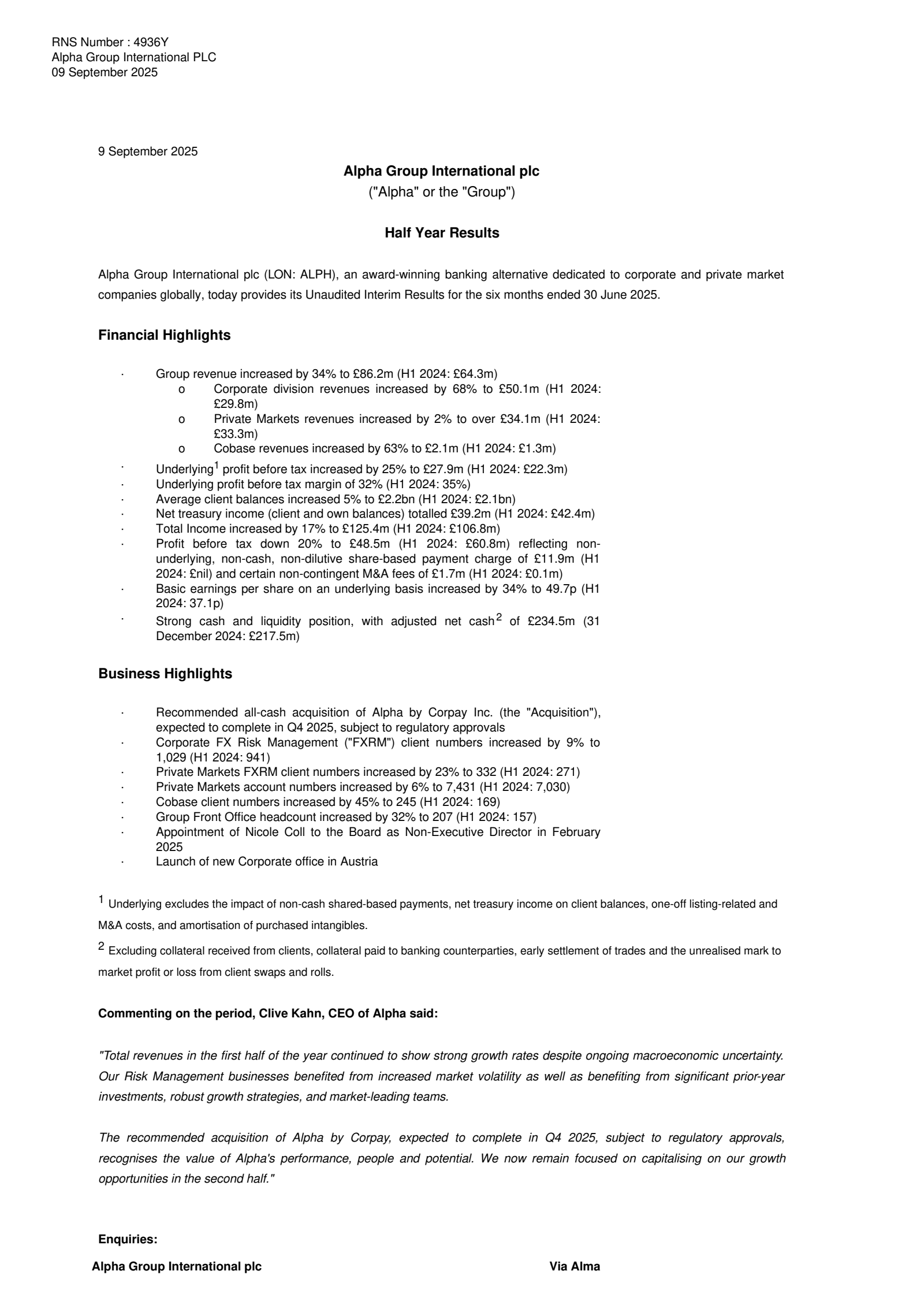 Alpha Group International's H1 2025 Earnings Release