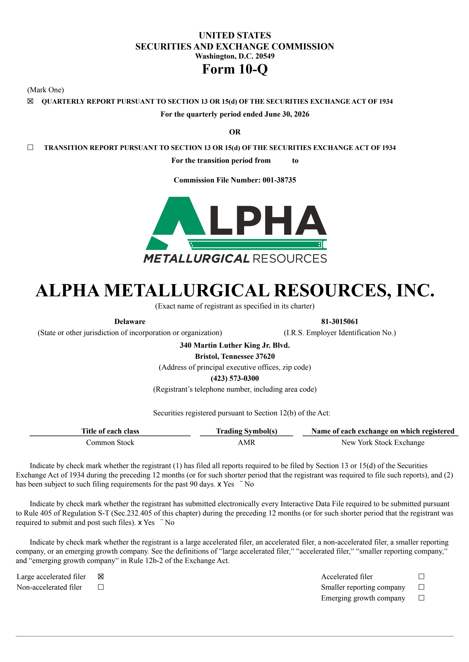 Alpha Metallurgical Resources' Q2 2026 Quarterly report