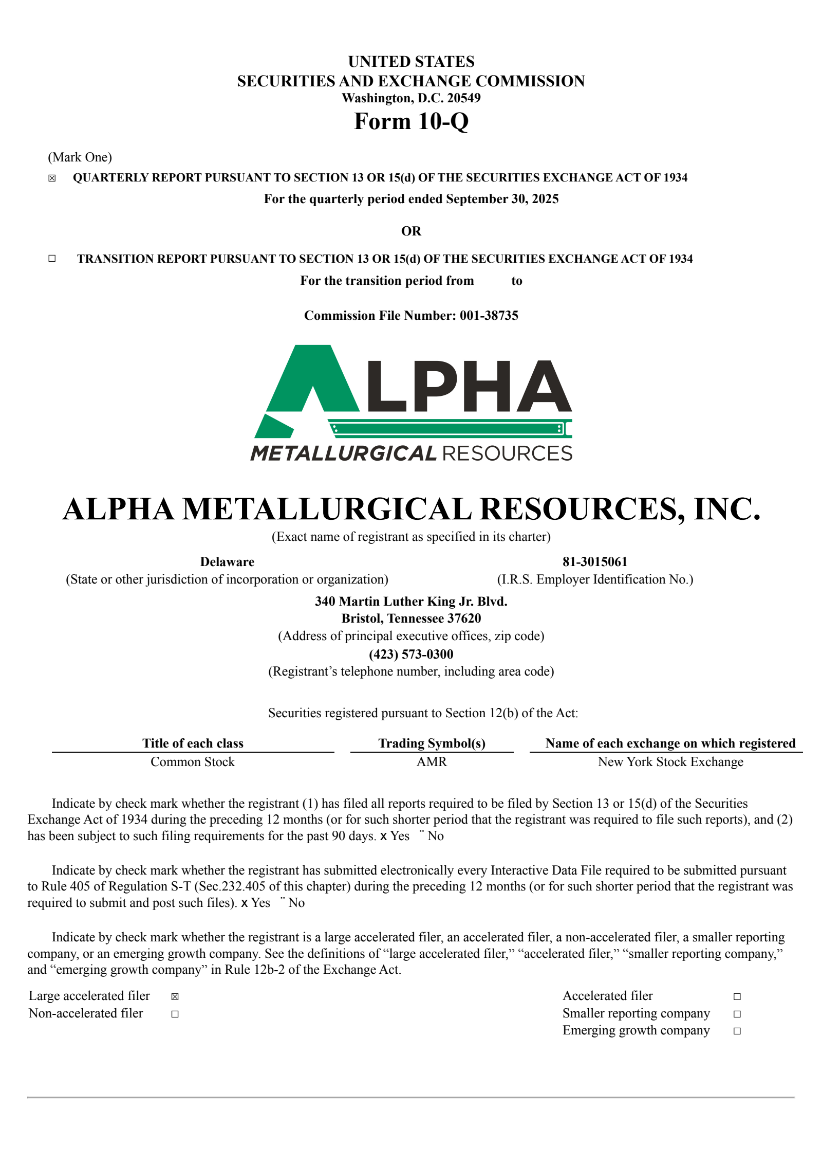 Alpha Metallurgical Resources' Q3 2025 Quarterly Report
