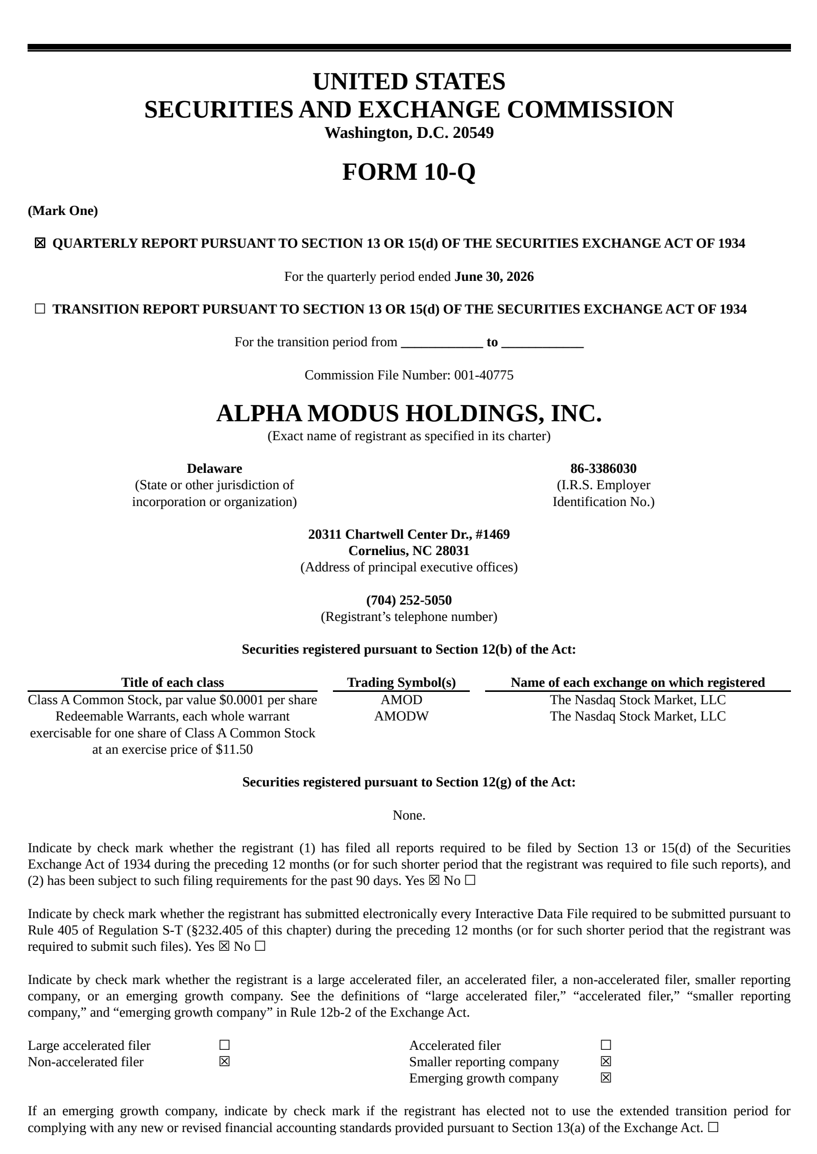 Alpha Modus' Q2 2026 Quarterly report