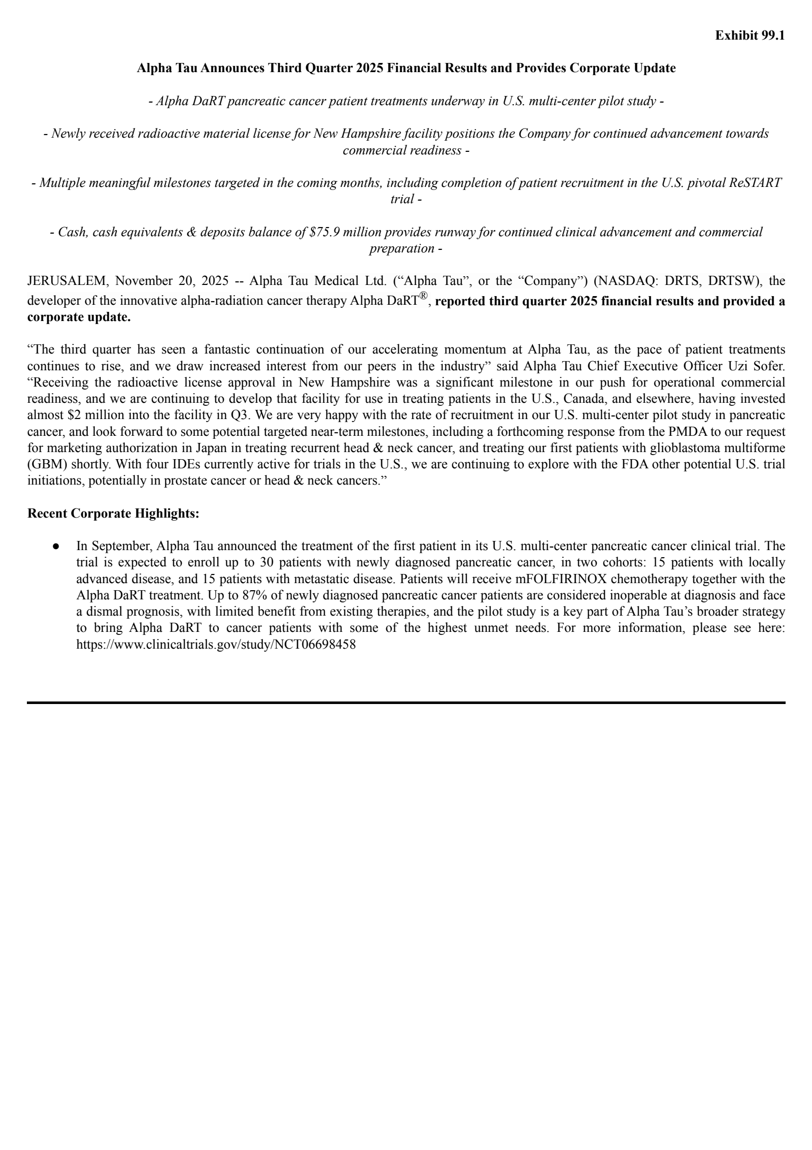 Alpha Tau Medical's Q3 2025 Earnings Release