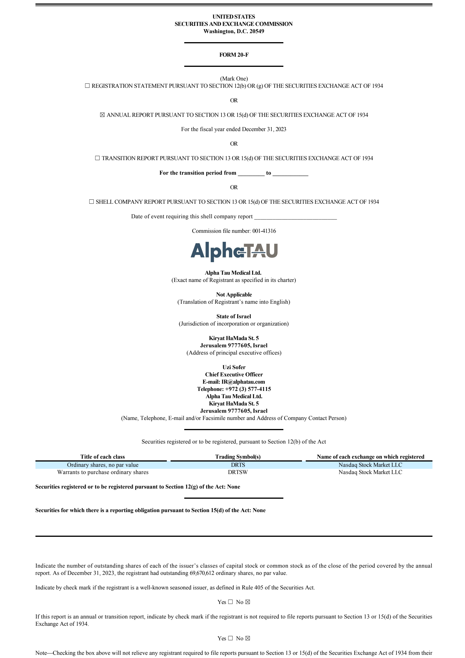 Alpha Tau Medical's Q4 2023 Annual Report