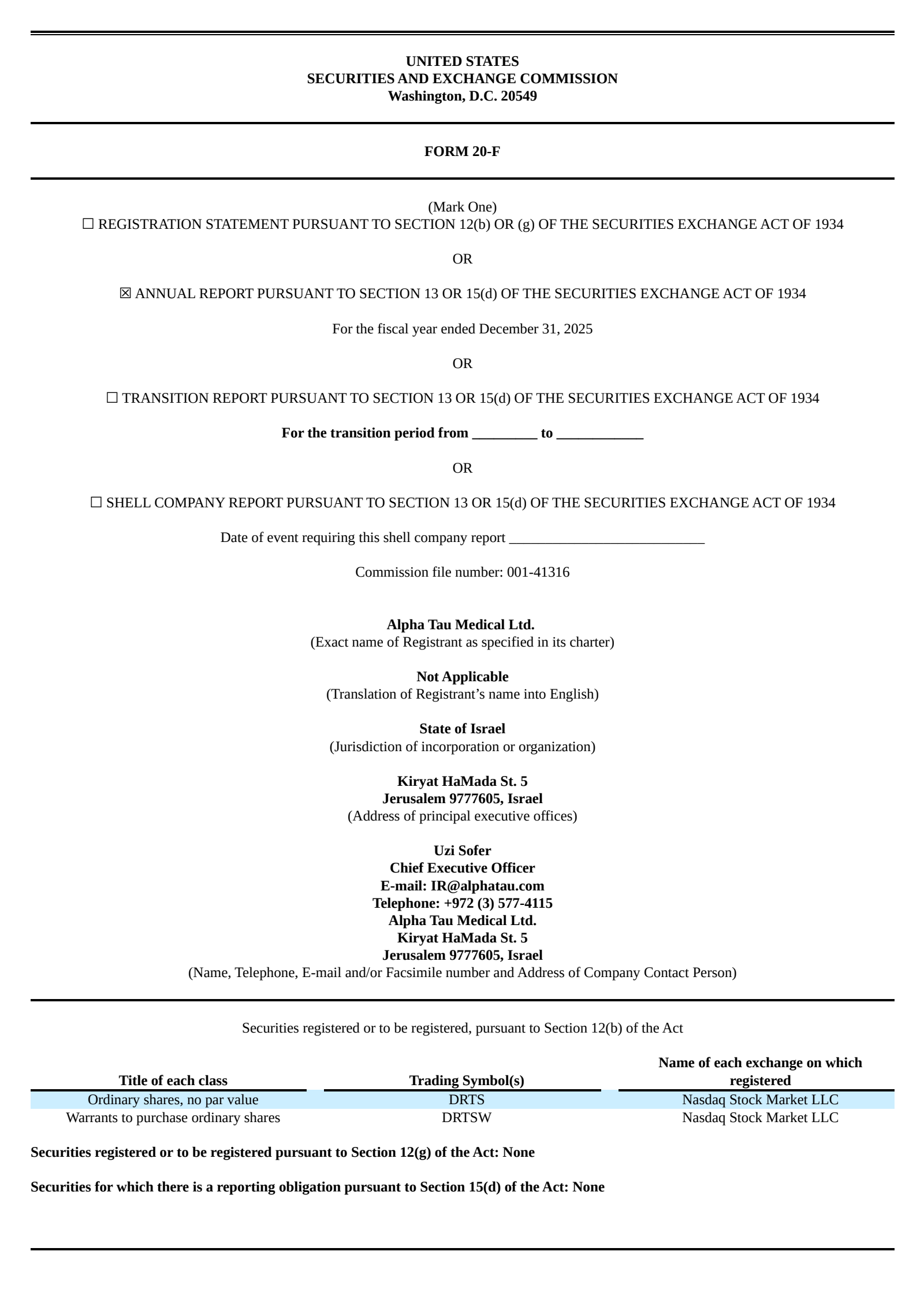 Alpha Tau Medical's Q4 2025 Annual report
