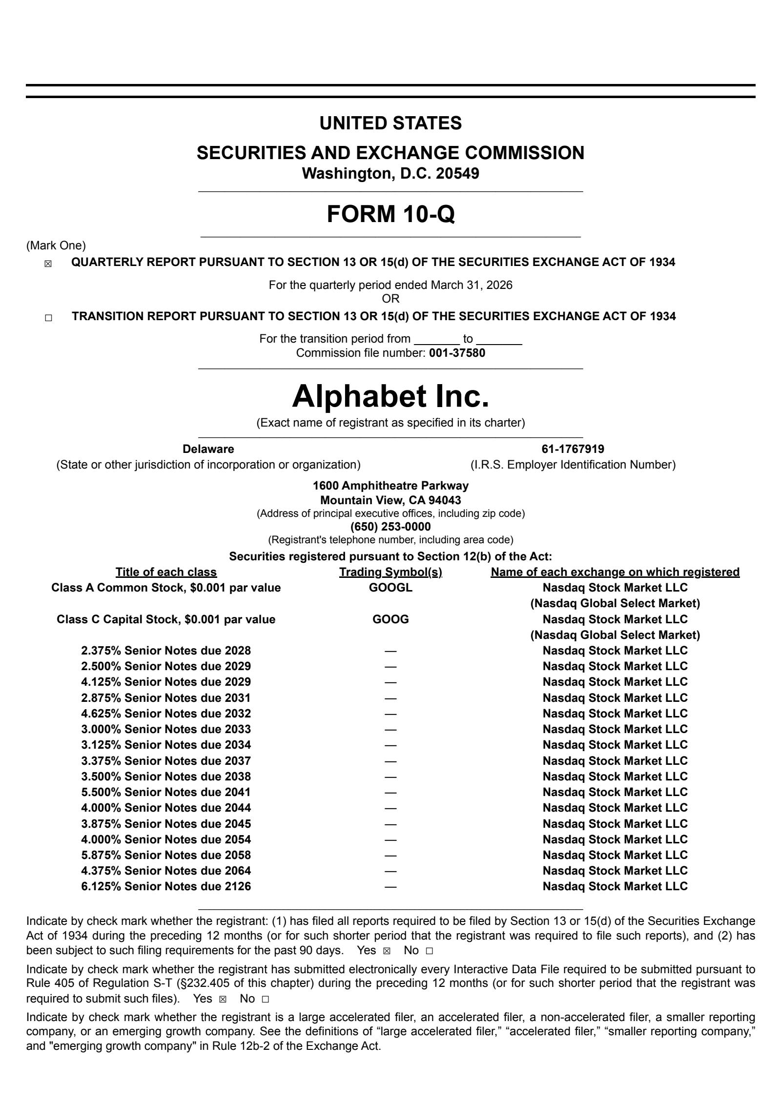 Alphabet's Q1 2026 Quarterly report