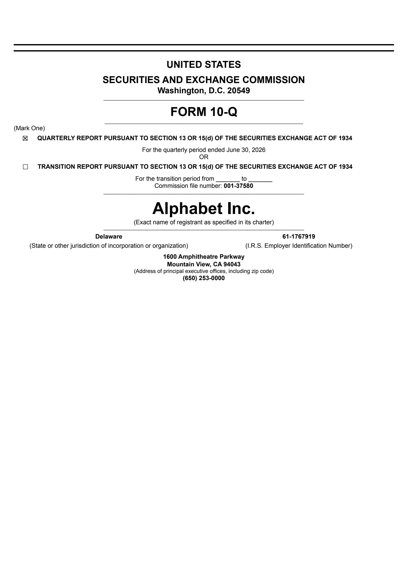 Alphabet's Q2 2026 Quarterly report