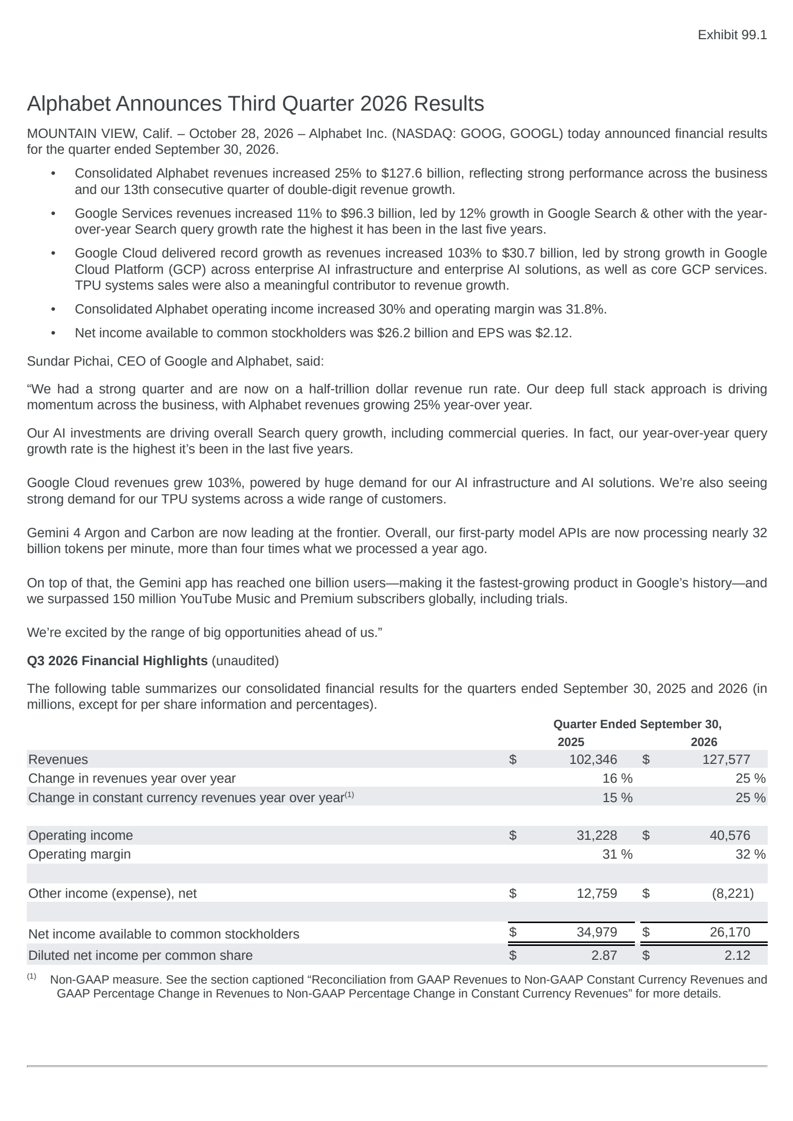 Alphabet's Q3 2026 Press Release