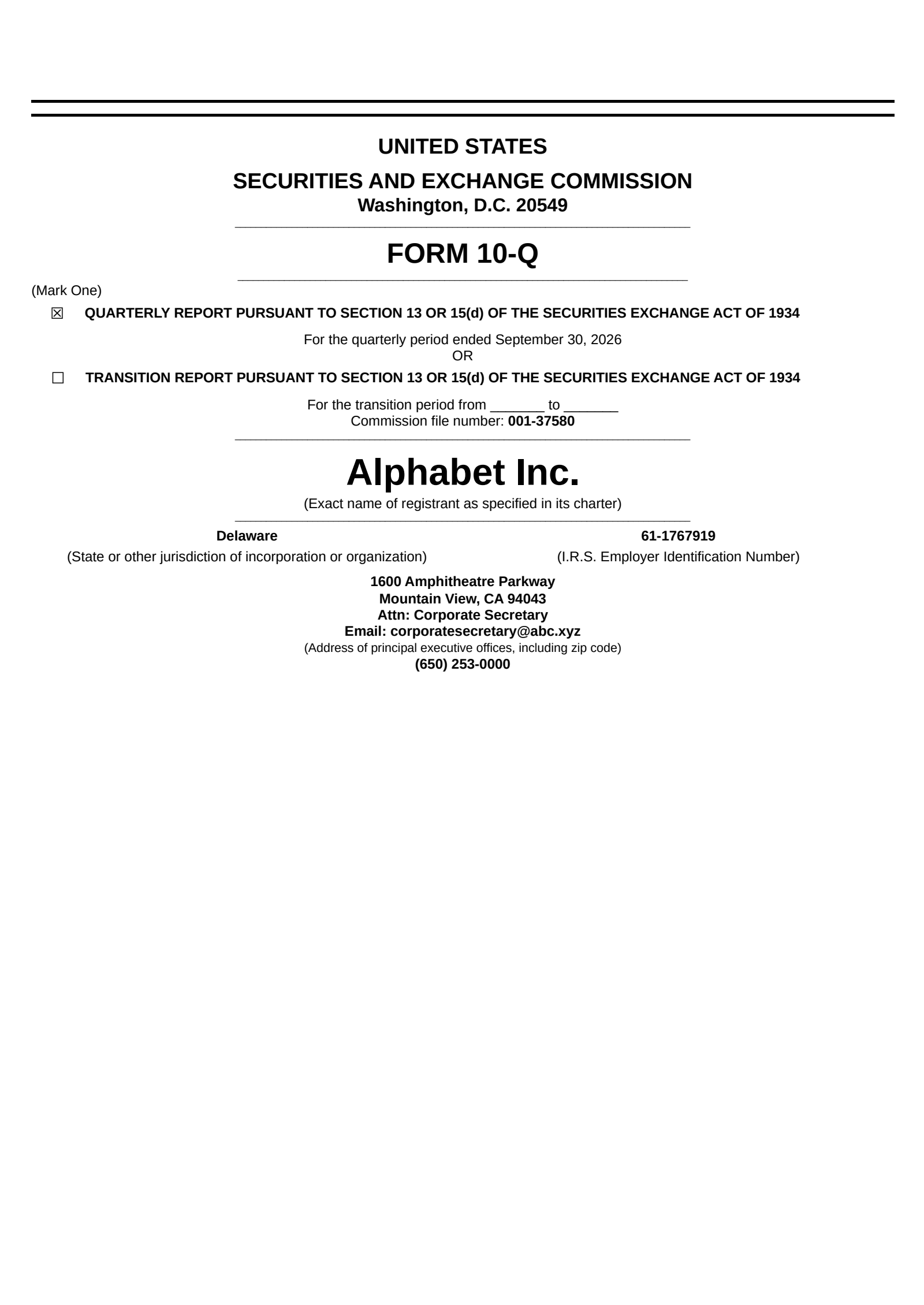 Alphabet's Q3 2026 Quarterly report