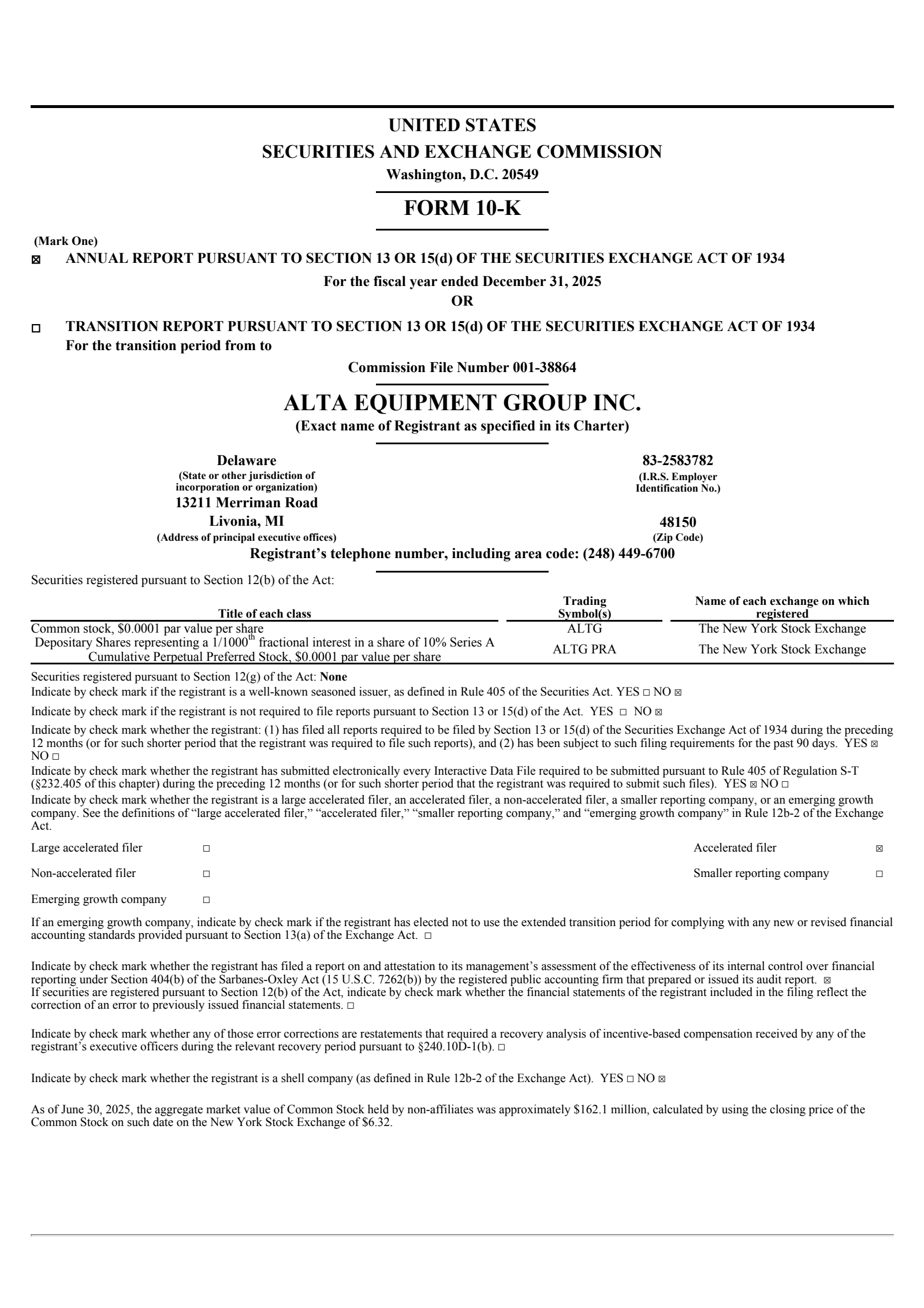 Alta Equipment Group's Q4 2025 Annual report