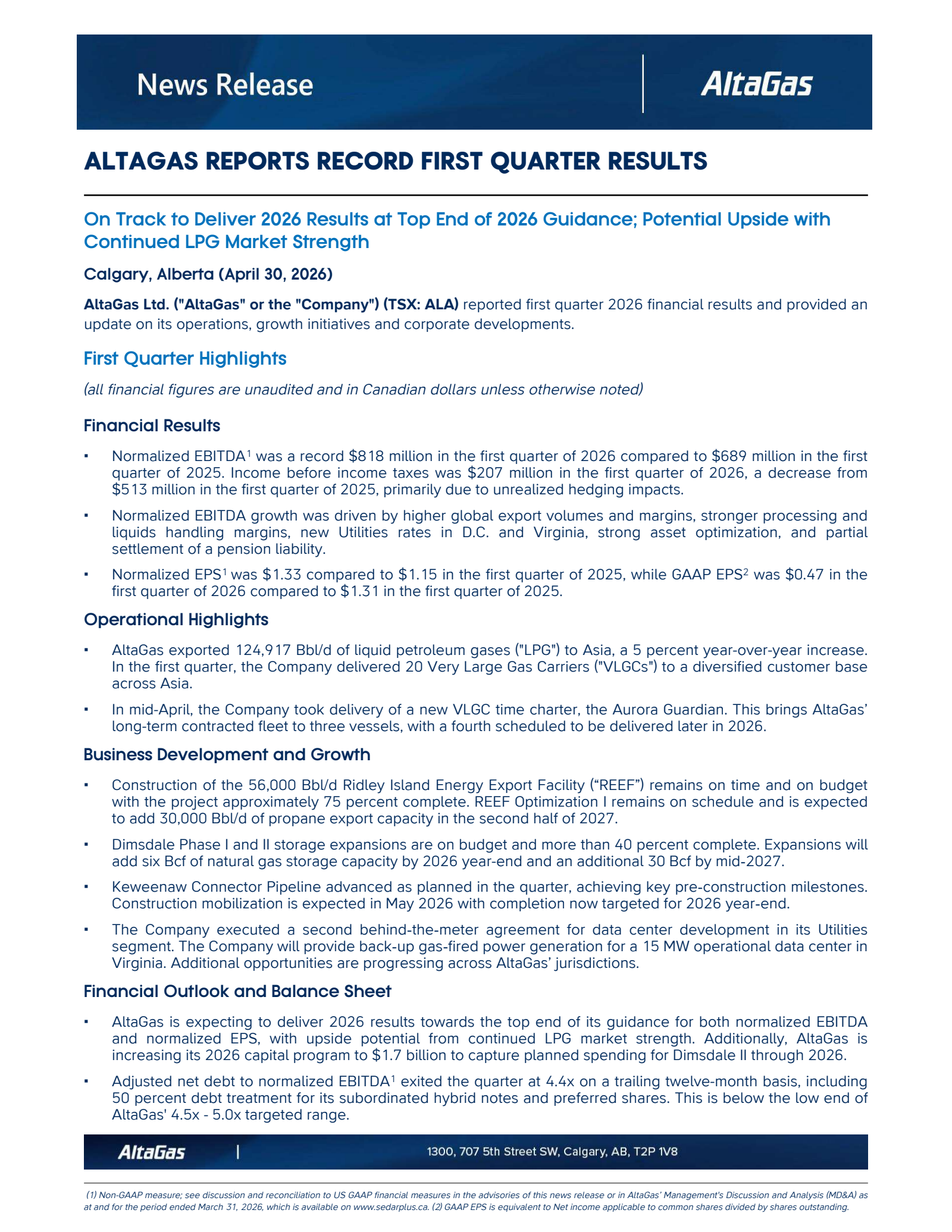AltaGas' Q1 2026 Interim report