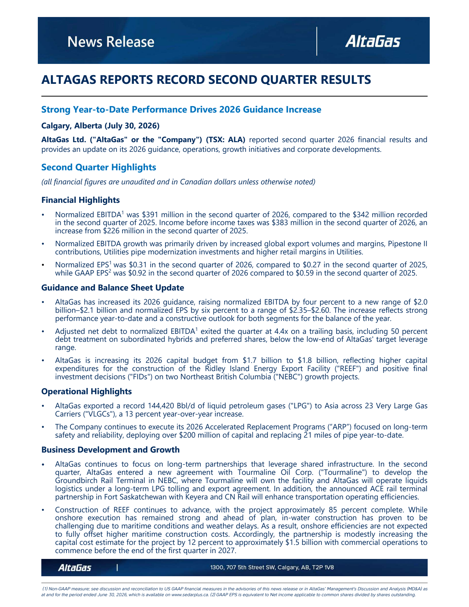 AltaGas' Q2 2026 Interim report