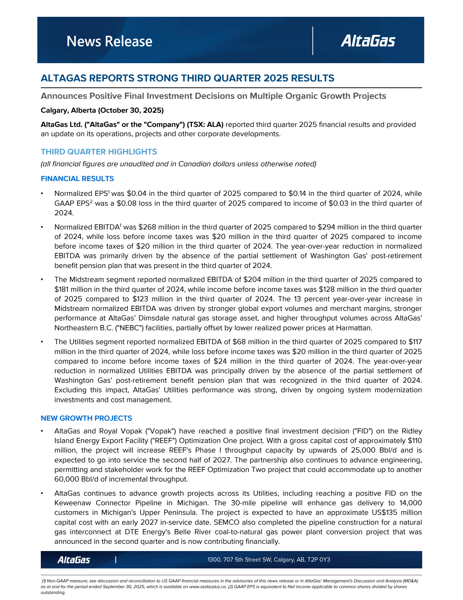AltaGas' Q3 2025 Earnings Release