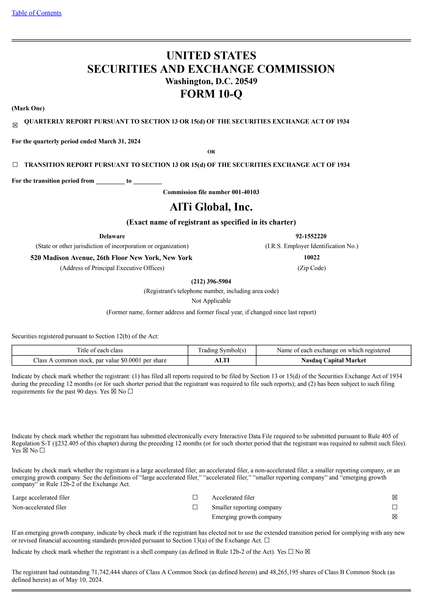 AlTi Global's Q1 2024 Quarterly Report