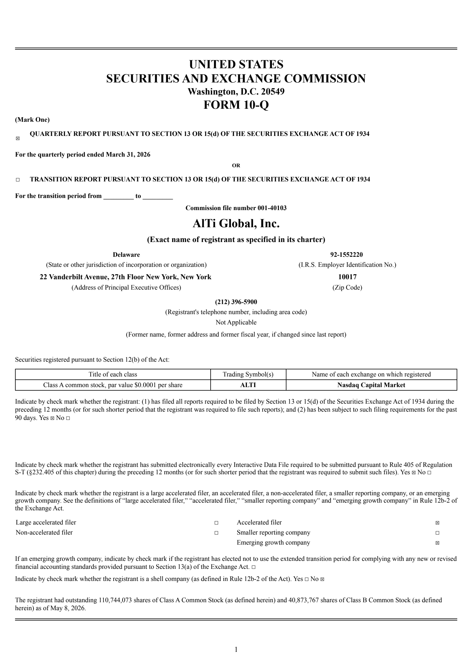 AlTi Global's Q1 2026 Quarterly report