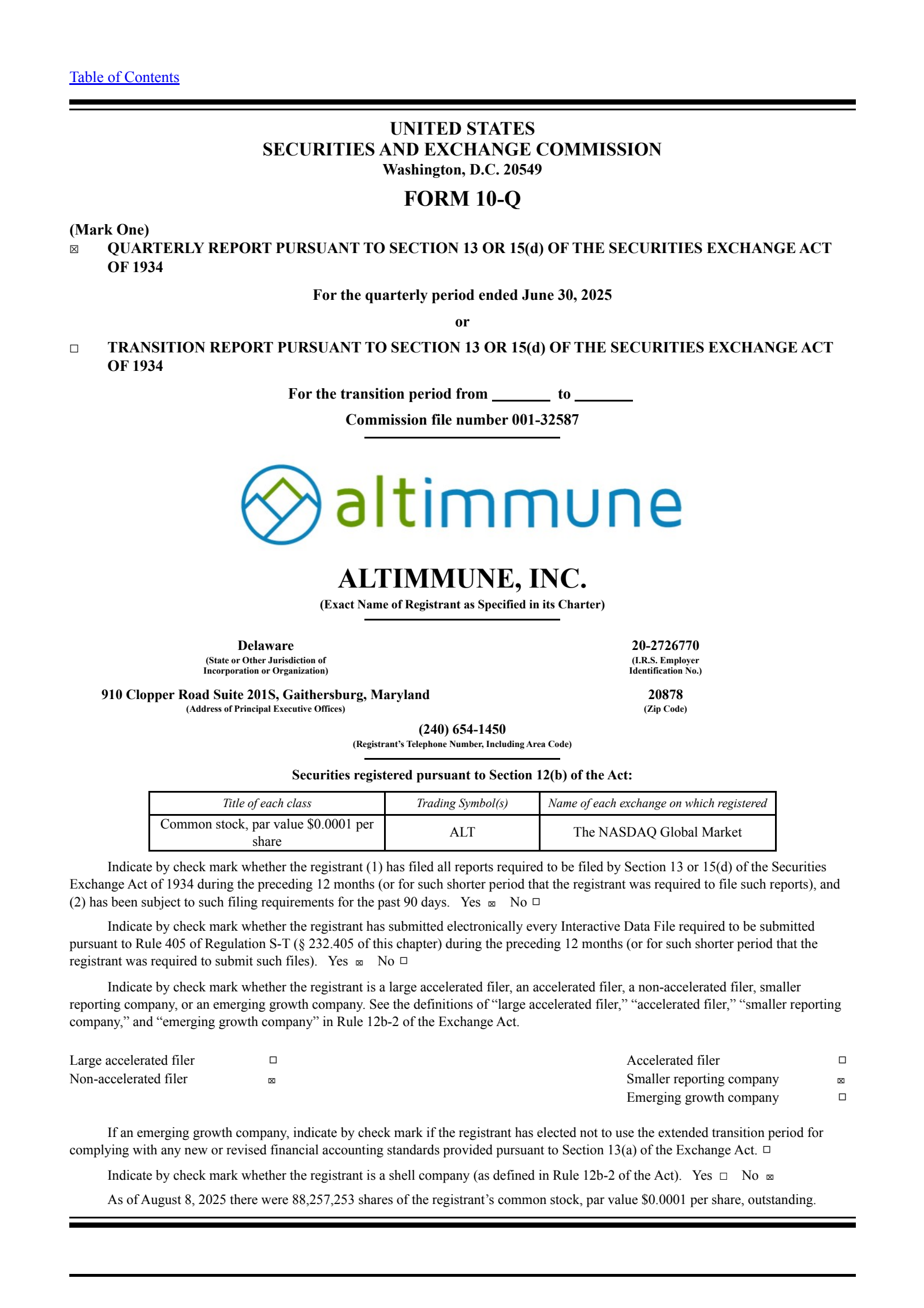 Altimmune's Q2 2025 Quarterly report
