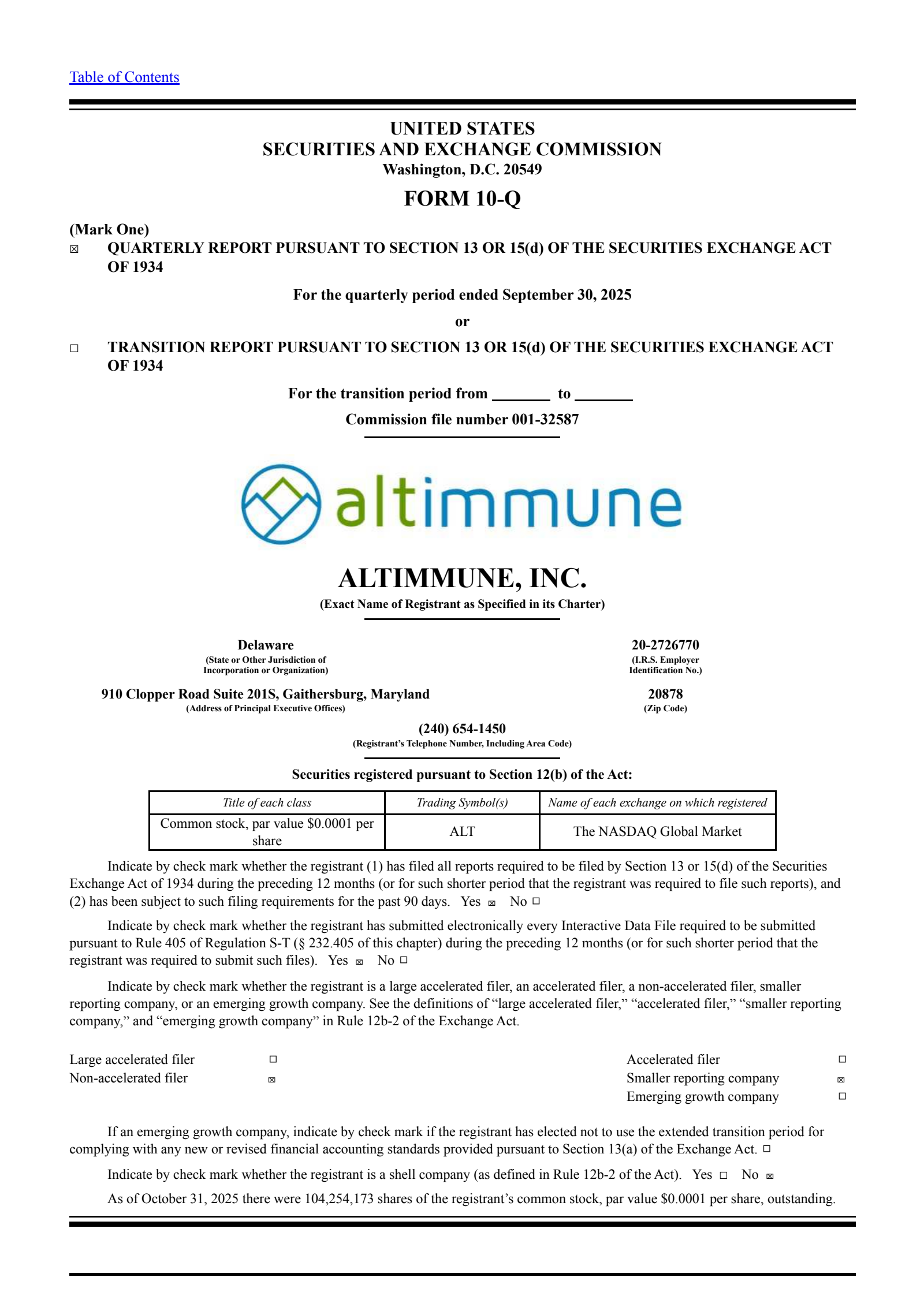 Altimmune's Q3 2025 Quarterly Report