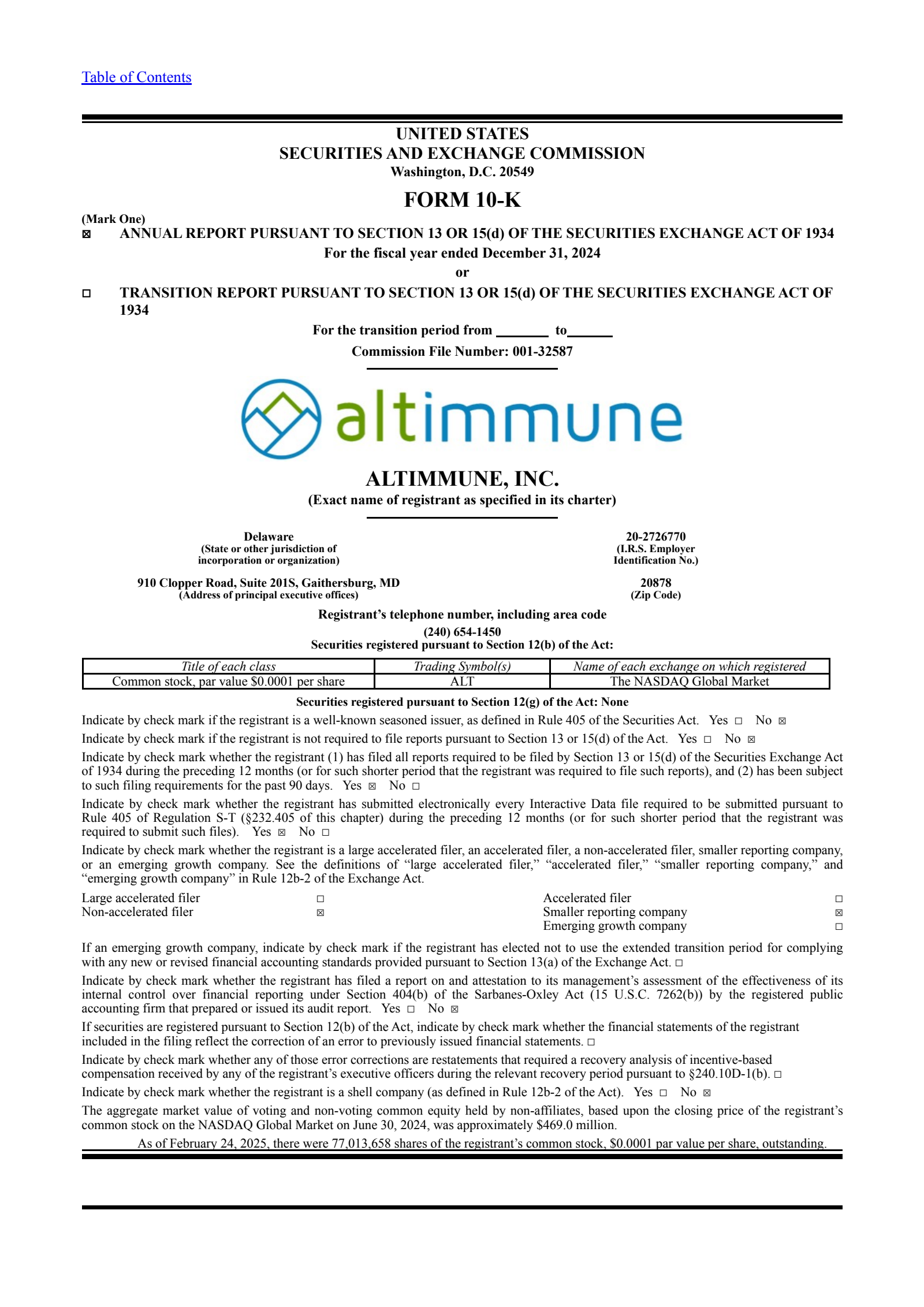 Altimmune's Q4 2024 Annual report