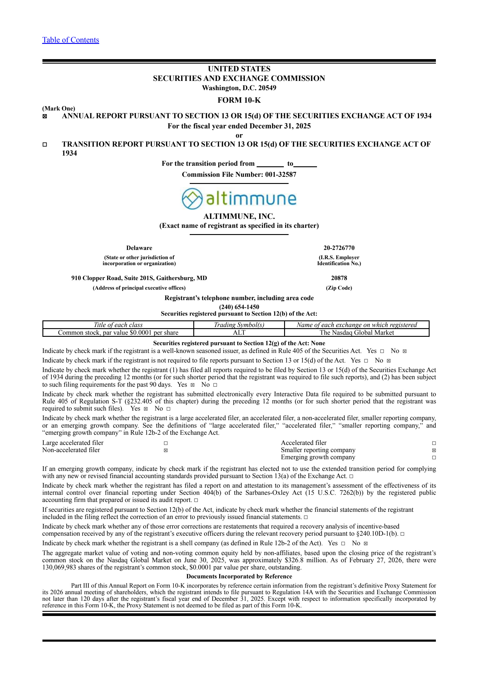 Altimmune's Q4 2025 Annual report