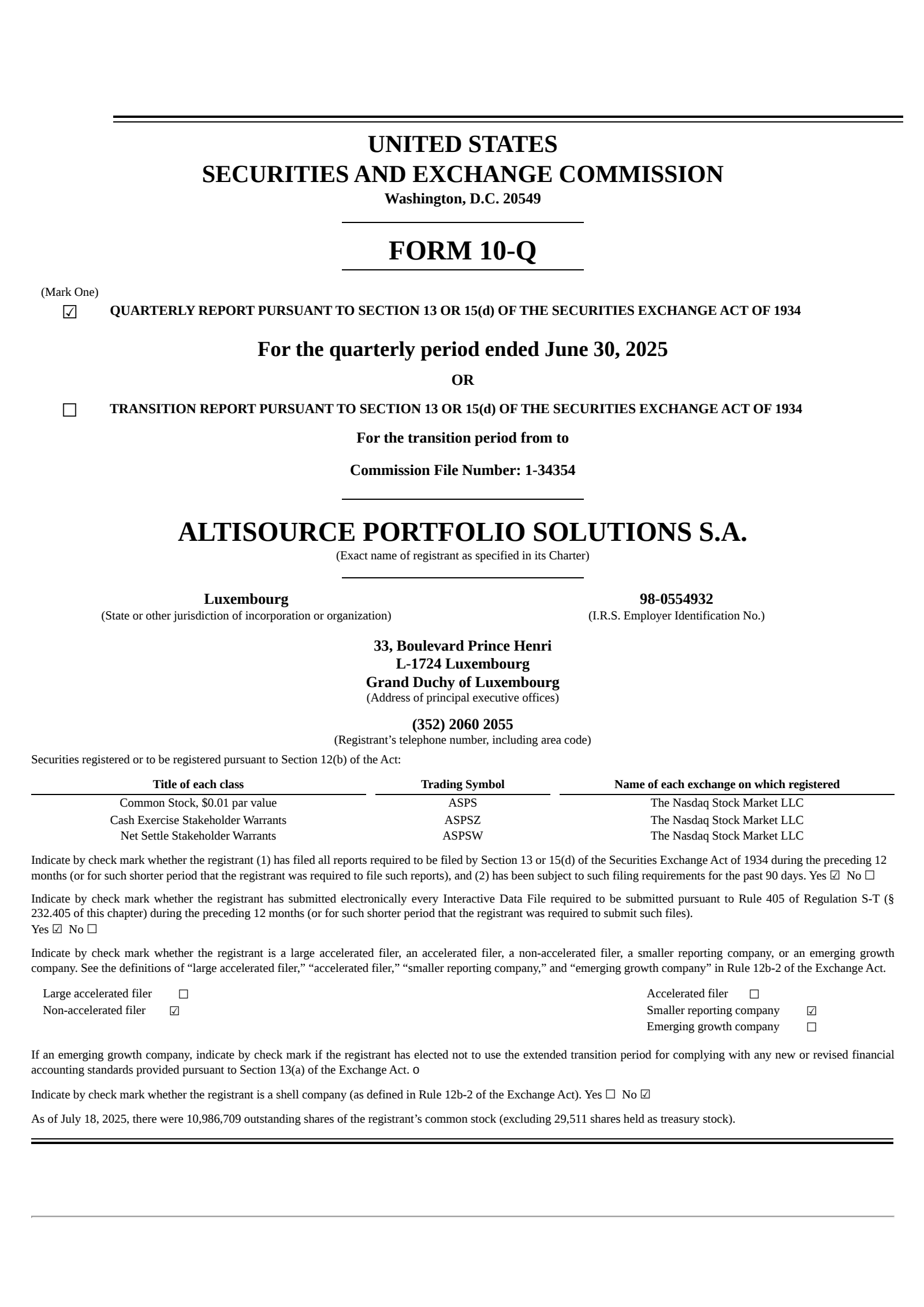 Altisource Portfolio Solutions' Q2 2025 Quarterly report