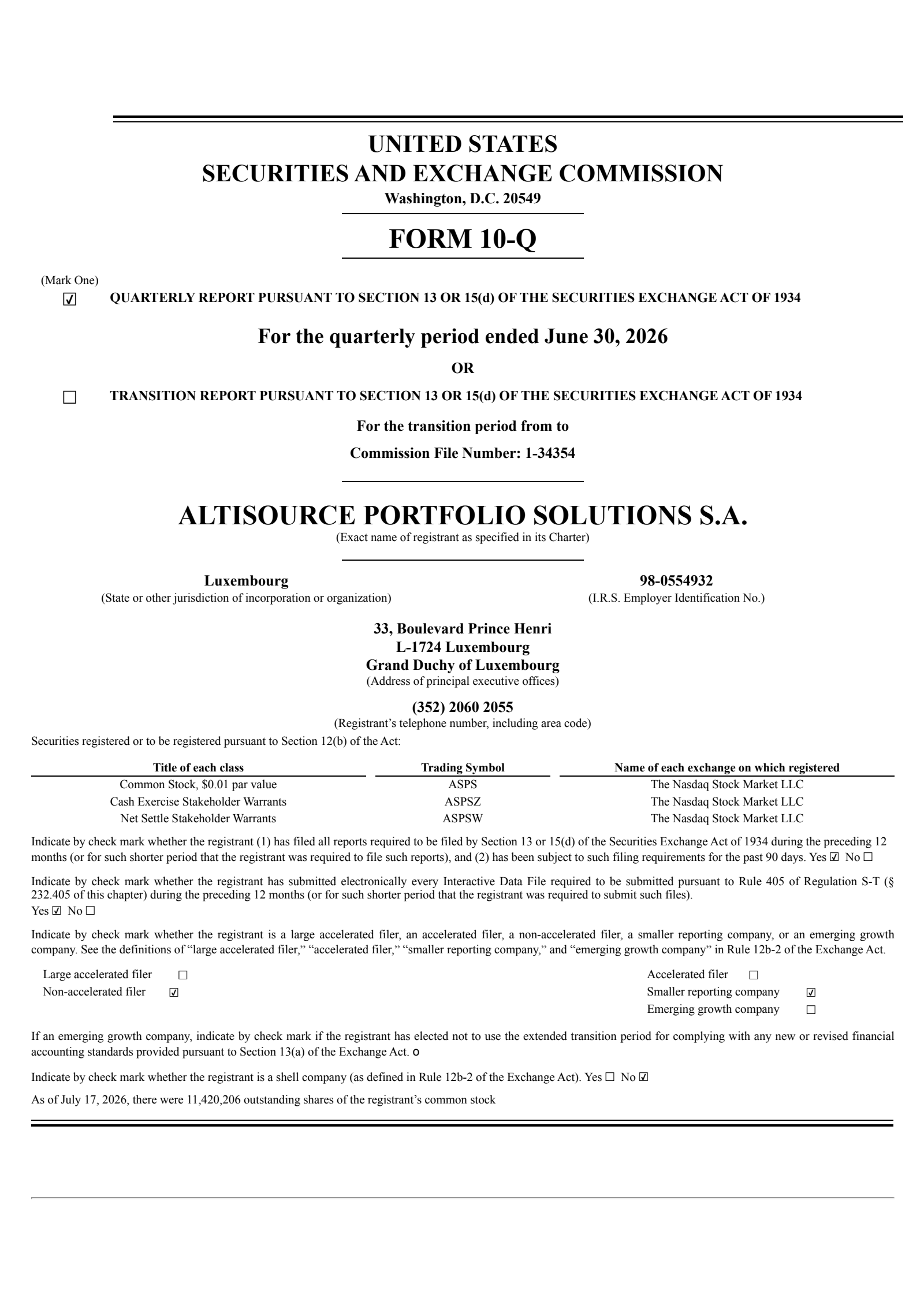 Altisource Portfolio Solutions' Q2 2026 Quarterly report