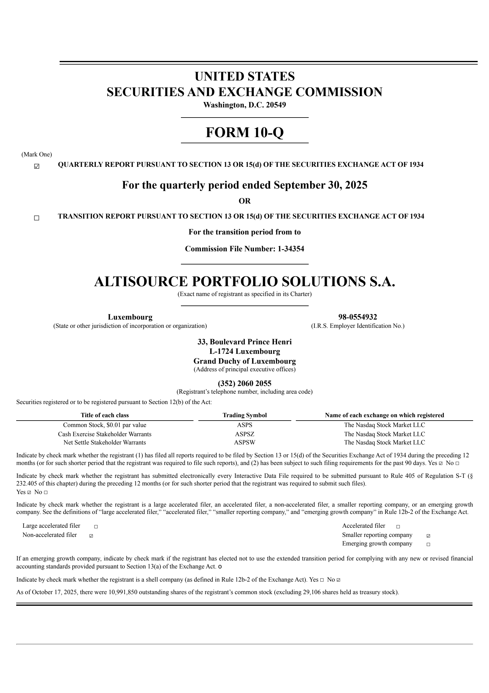 Altisource Portfolio Solutions' Q3 2025 Quarterly Report