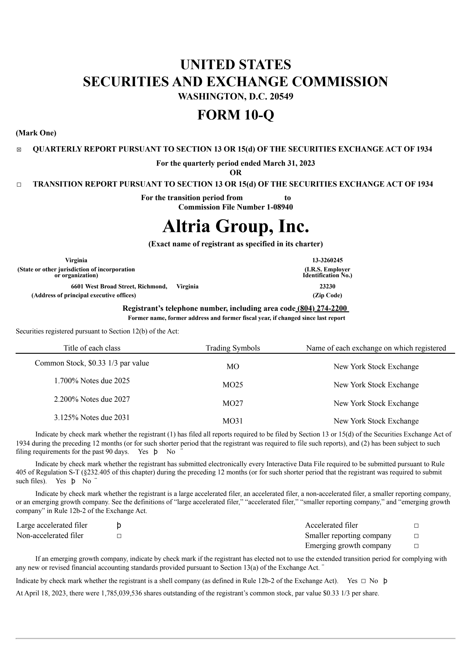 Altria Group's Q1 2023 Quarterly report