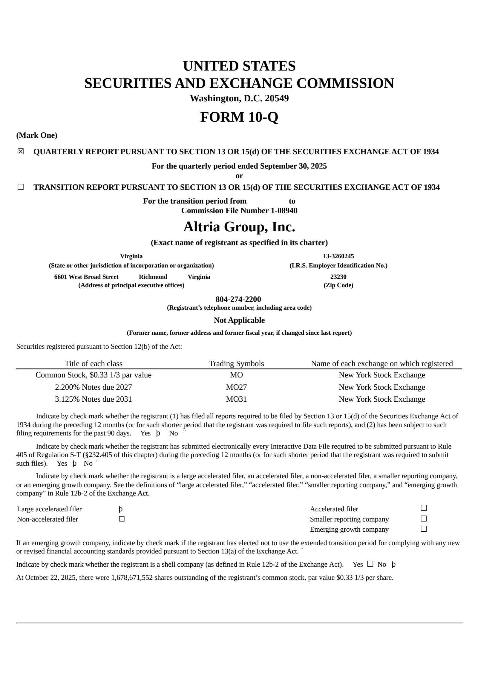 Altria Group's Q3 2025 Quarterly Report