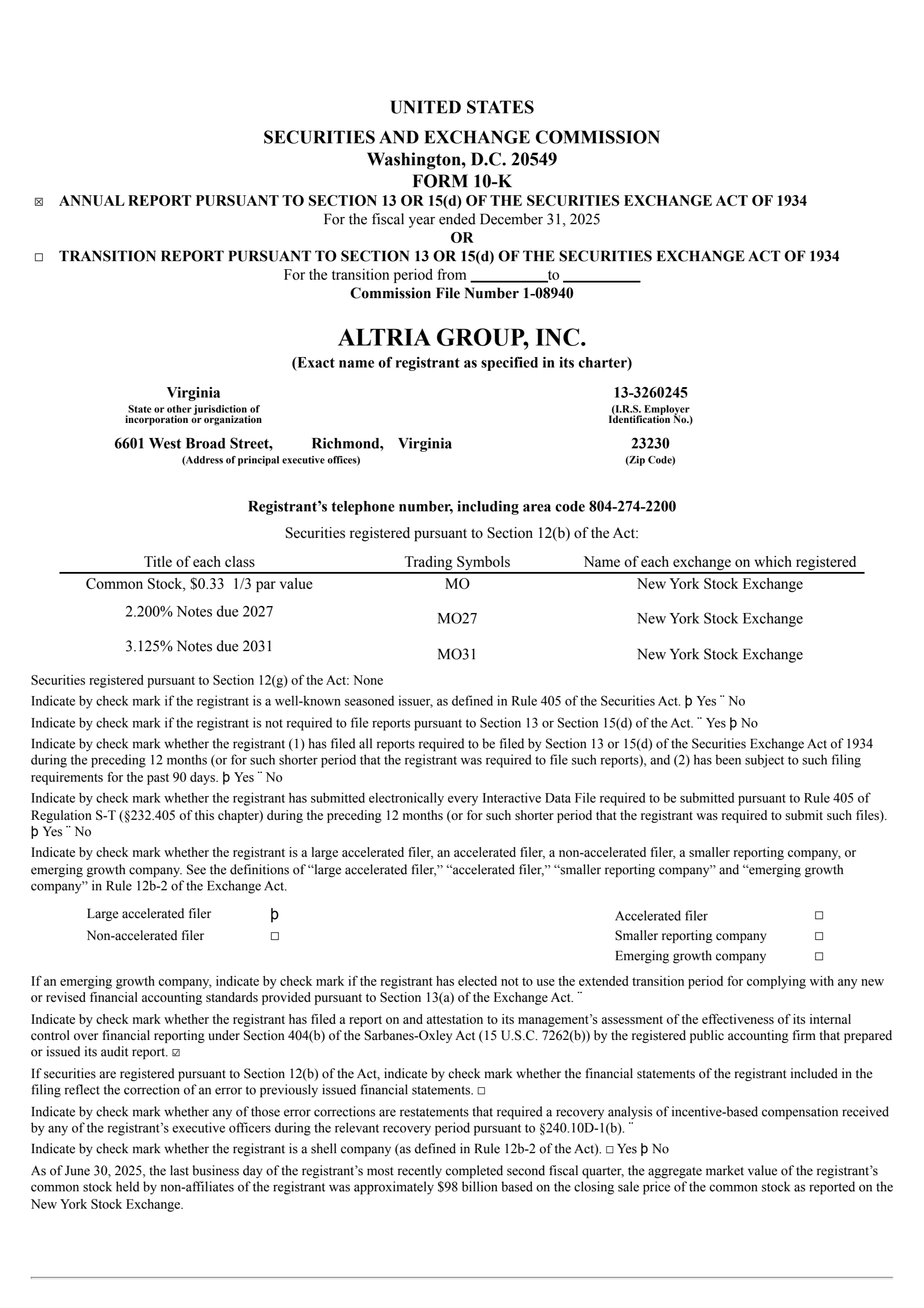 Altria Group's Q4 2025 Annual report