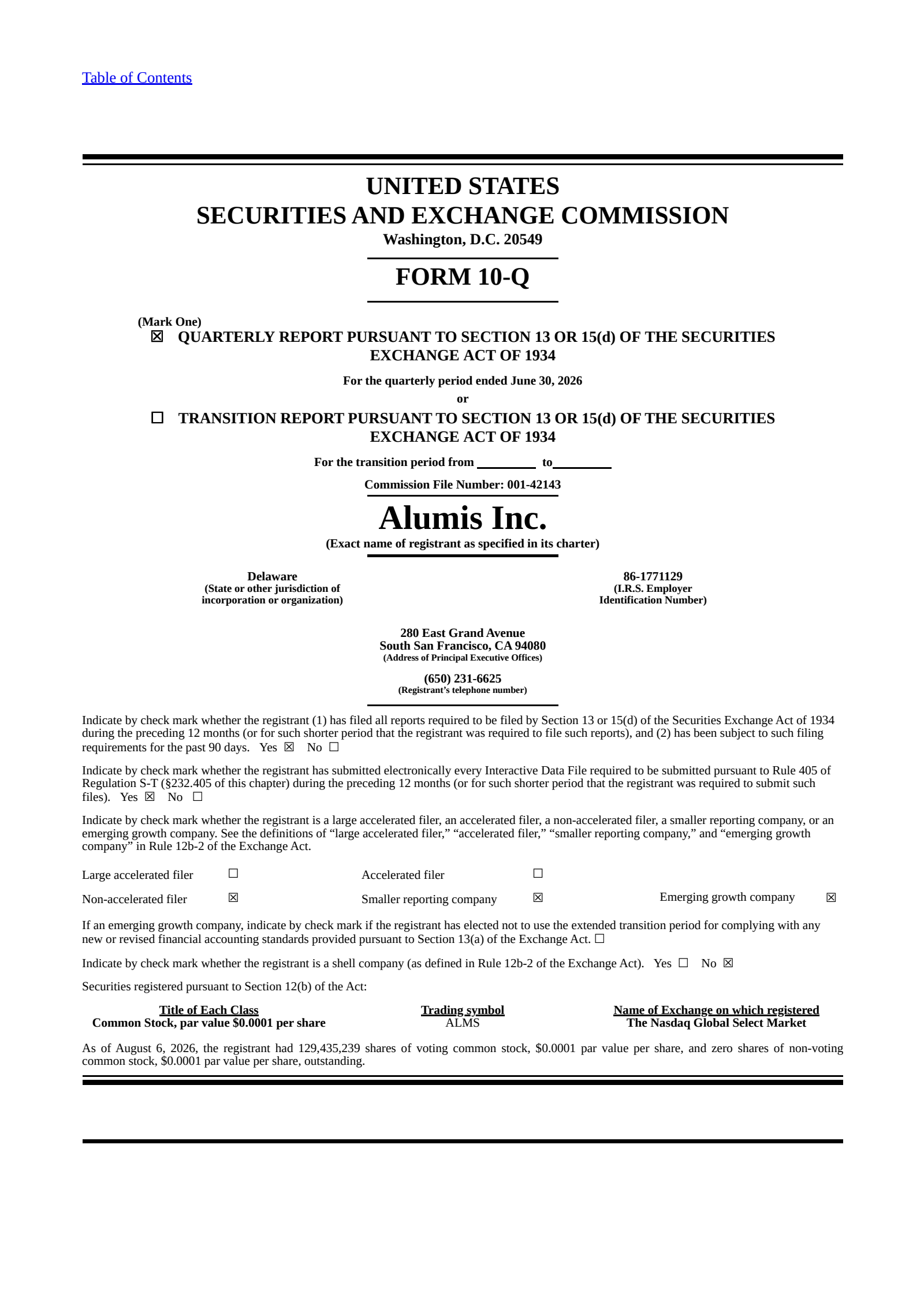 Alumis' Q2 2026 Quarterly report