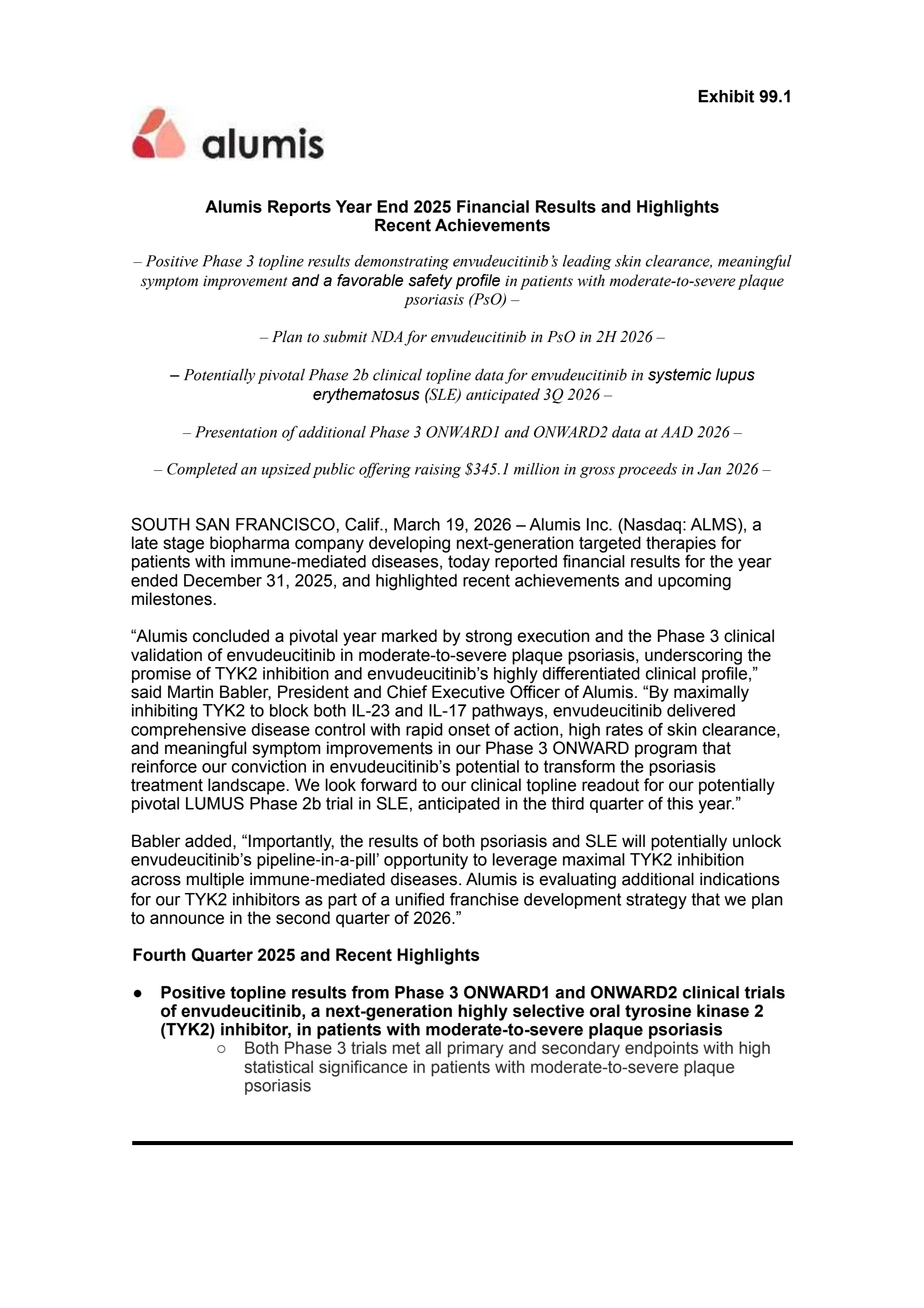 Alumis' Q4 2025 Press Release
