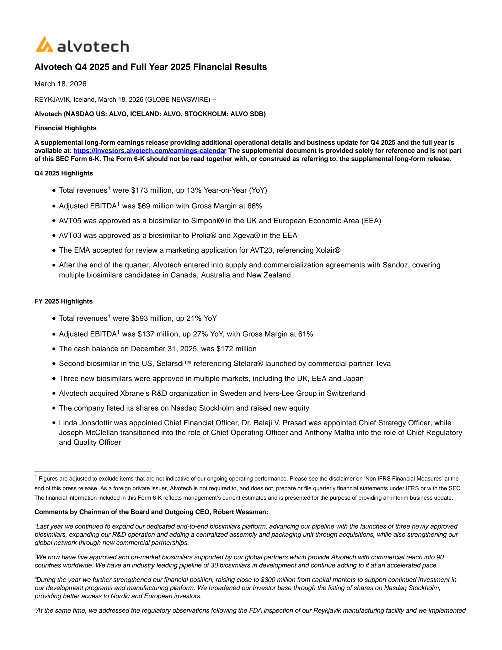 Alvotech's Q4 2025 Press Release