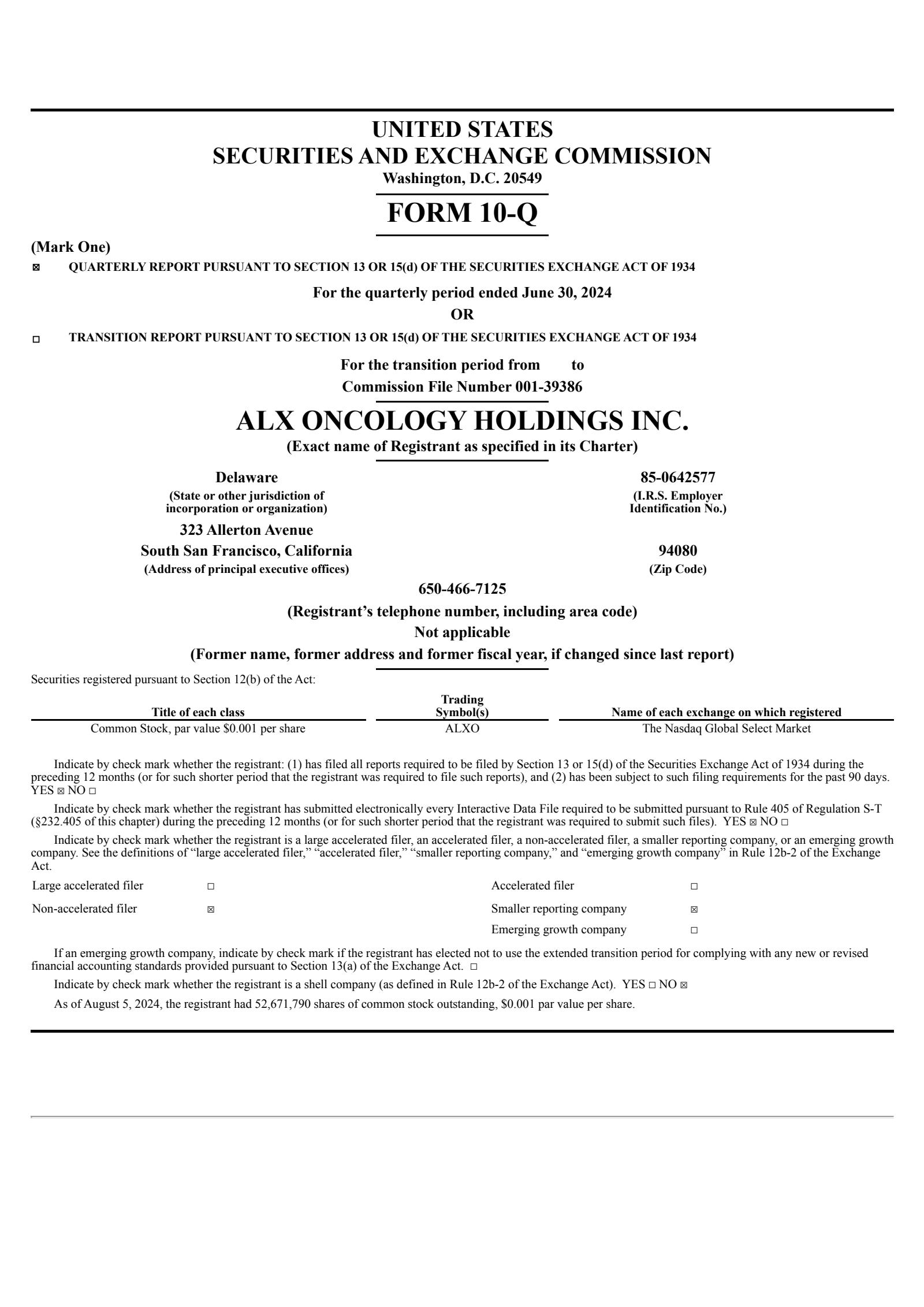 ALX Oncology's Q2 2024 Quarterly report