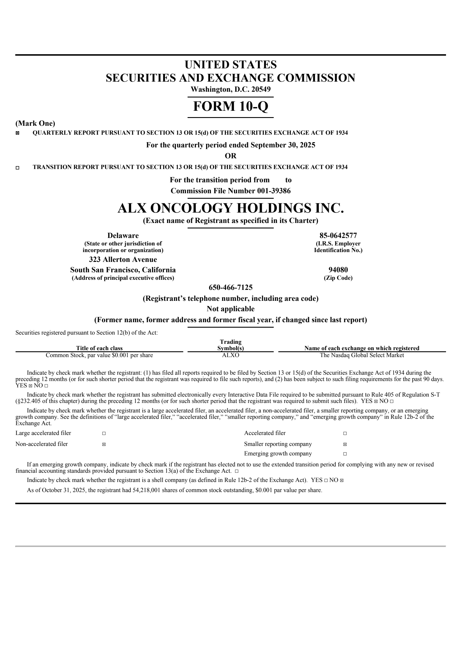 ALX Oncology's Q3 2025 Quarterly Report