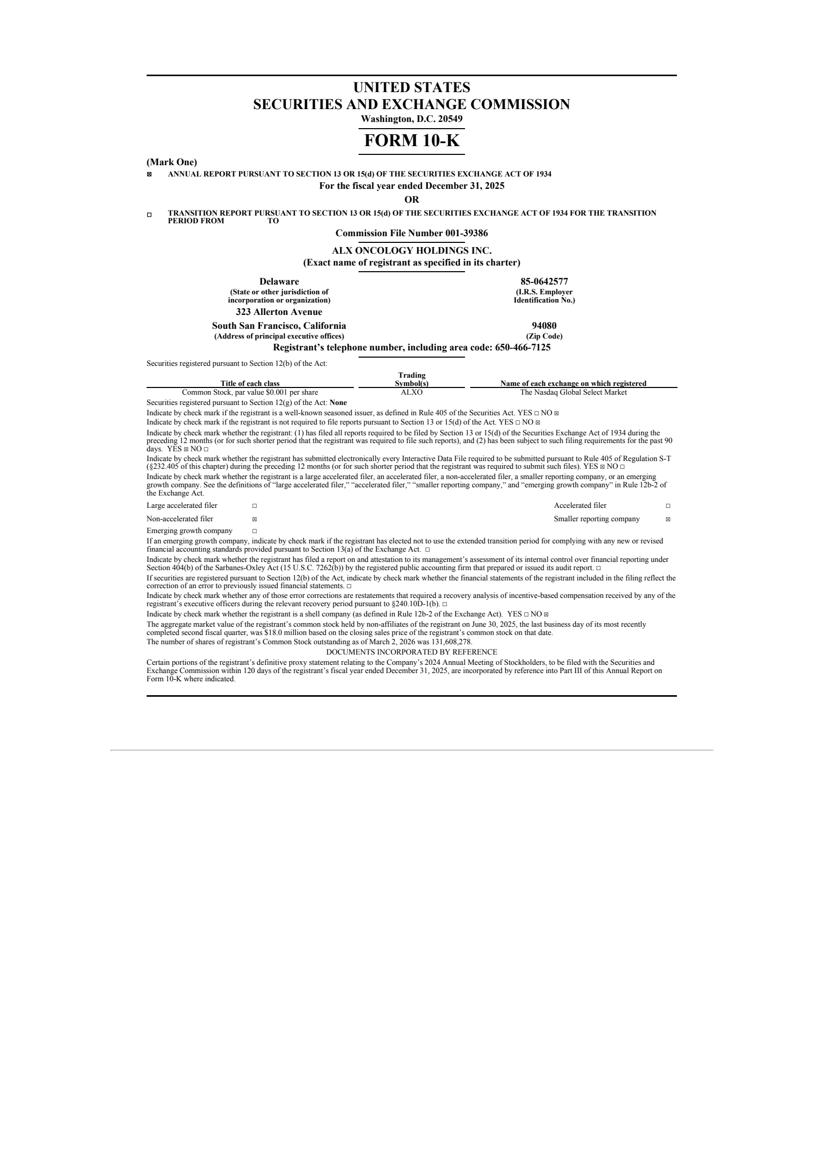 ALX Oncology's Q4 2025 Annual report