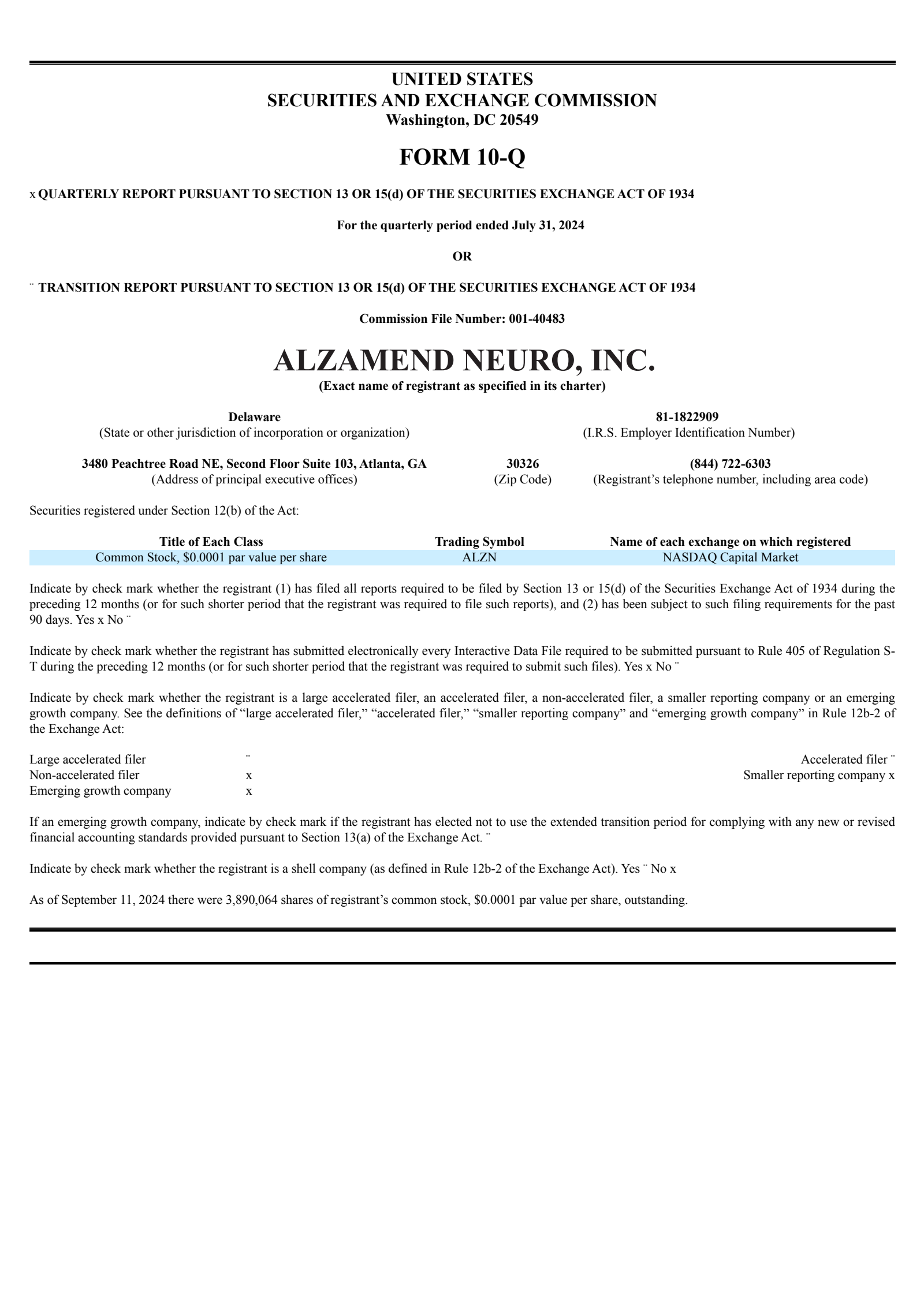 Alzamend Neuro's Q1 2025 Quarterly report