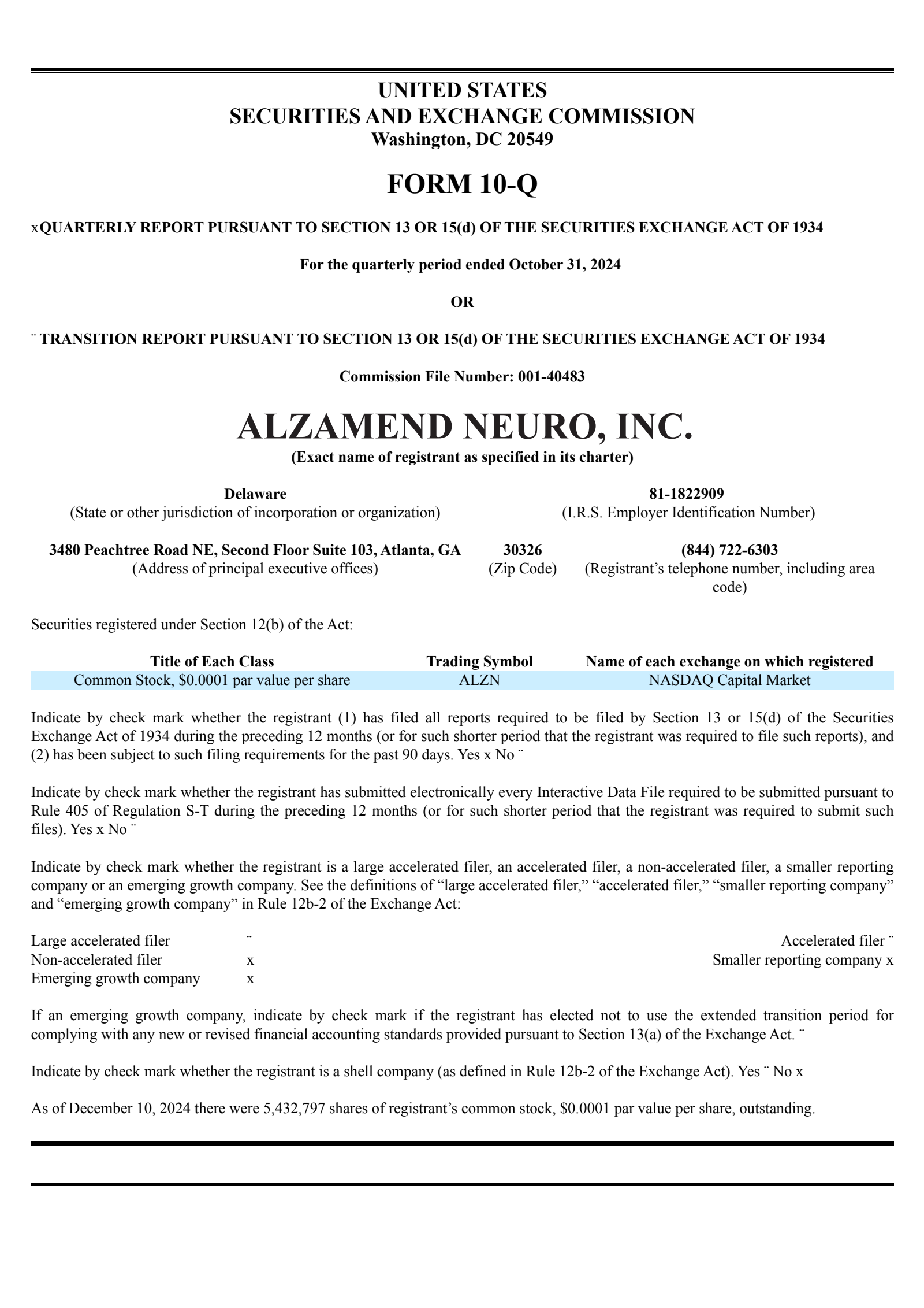 Alzamend Neuro's Q2 2025 Quarterly report