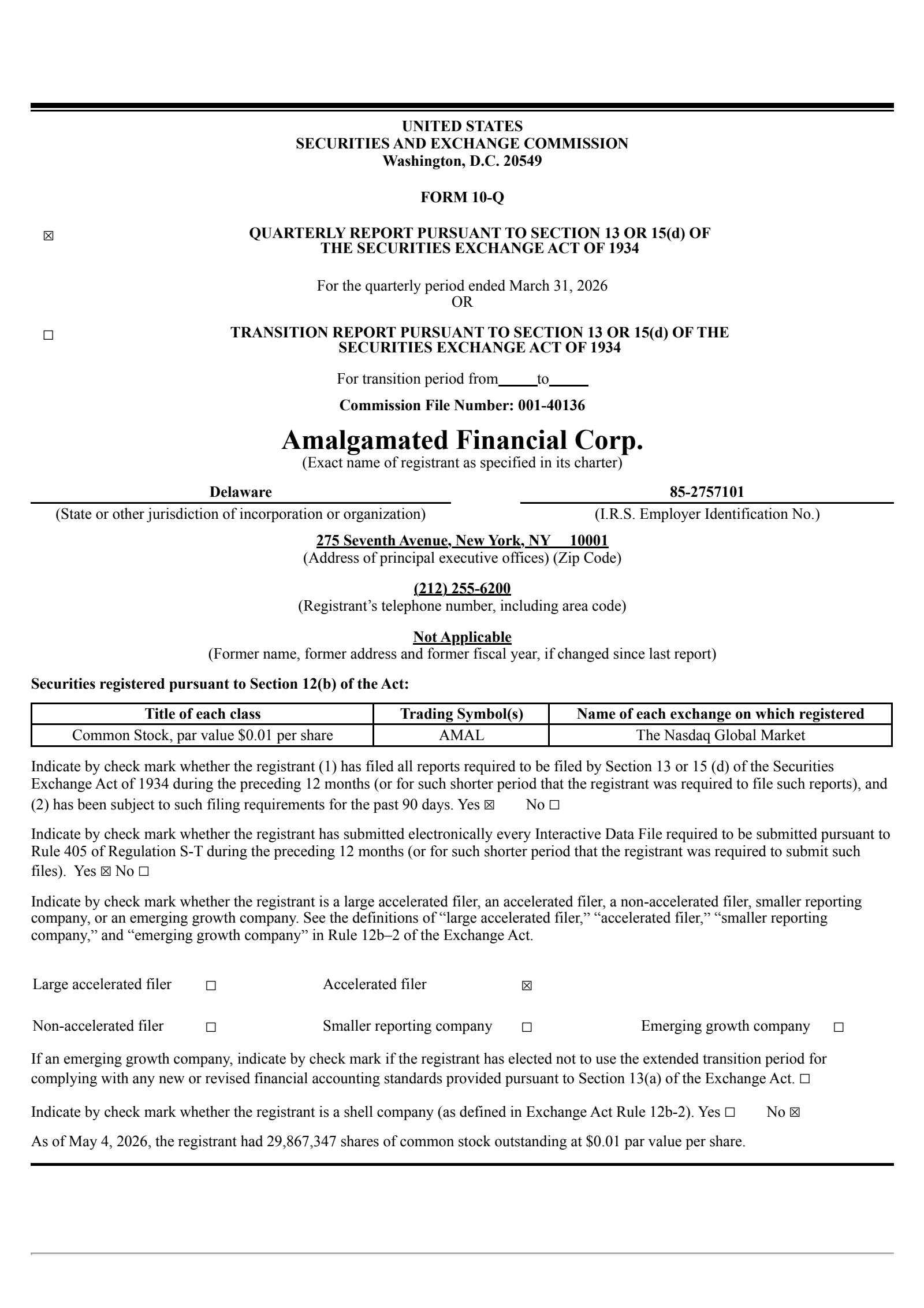 Amalgamated Financial's Q1 2026 Quarterly report