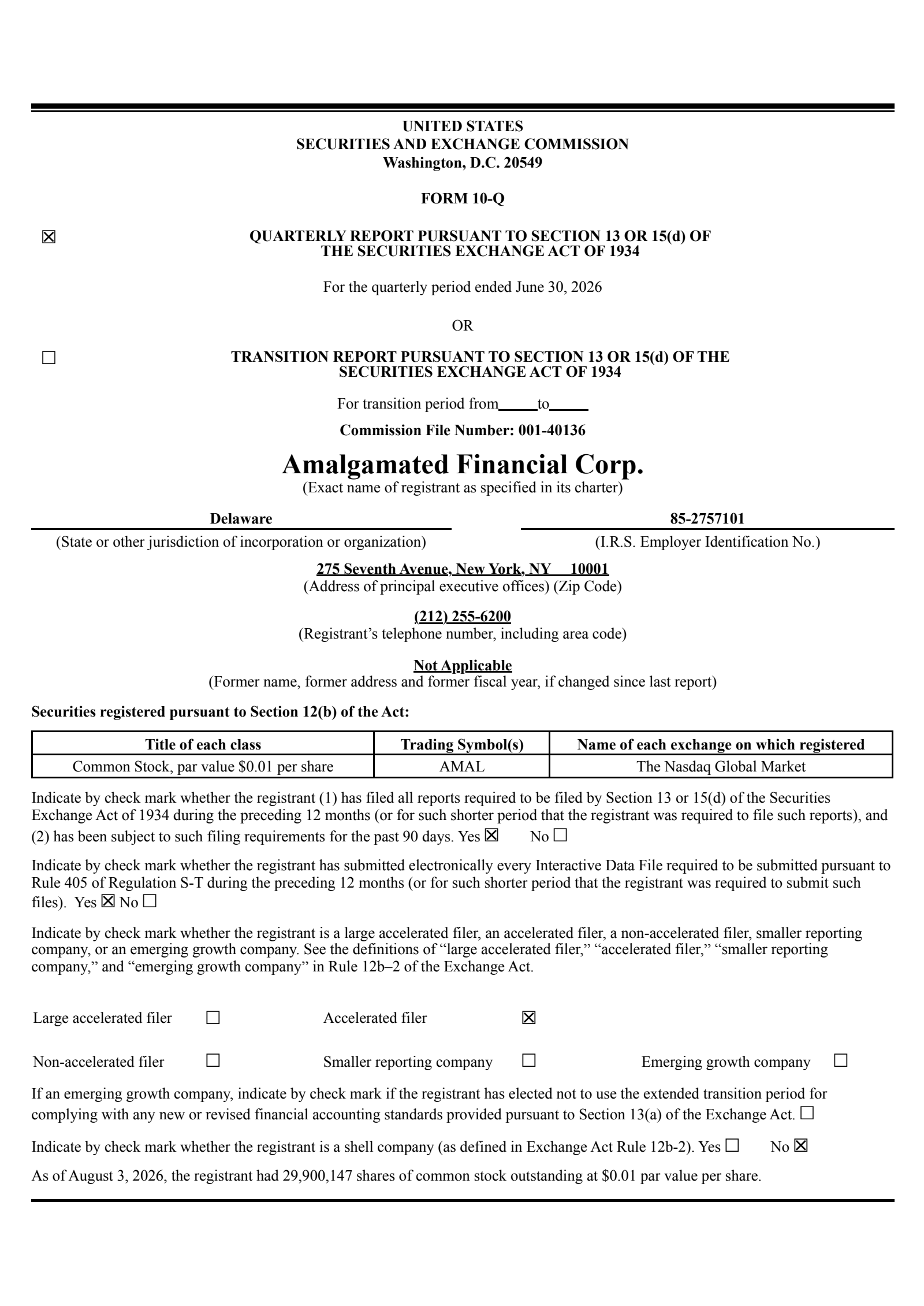 Amalgamated Financial's Q2 2026 Quarterly report