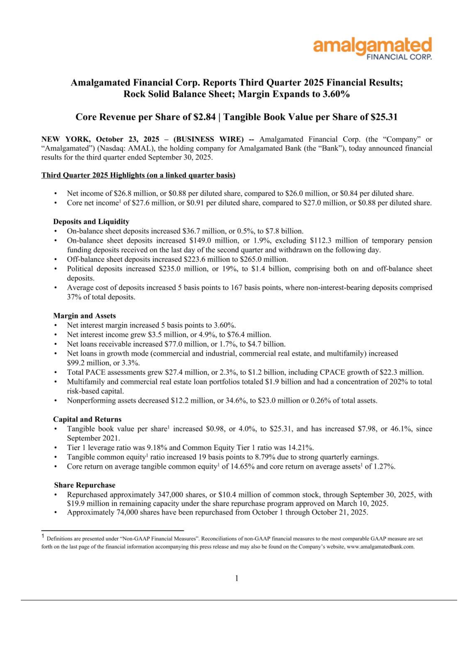 Amalgamated Financial's Q3 2025 Earnings Release