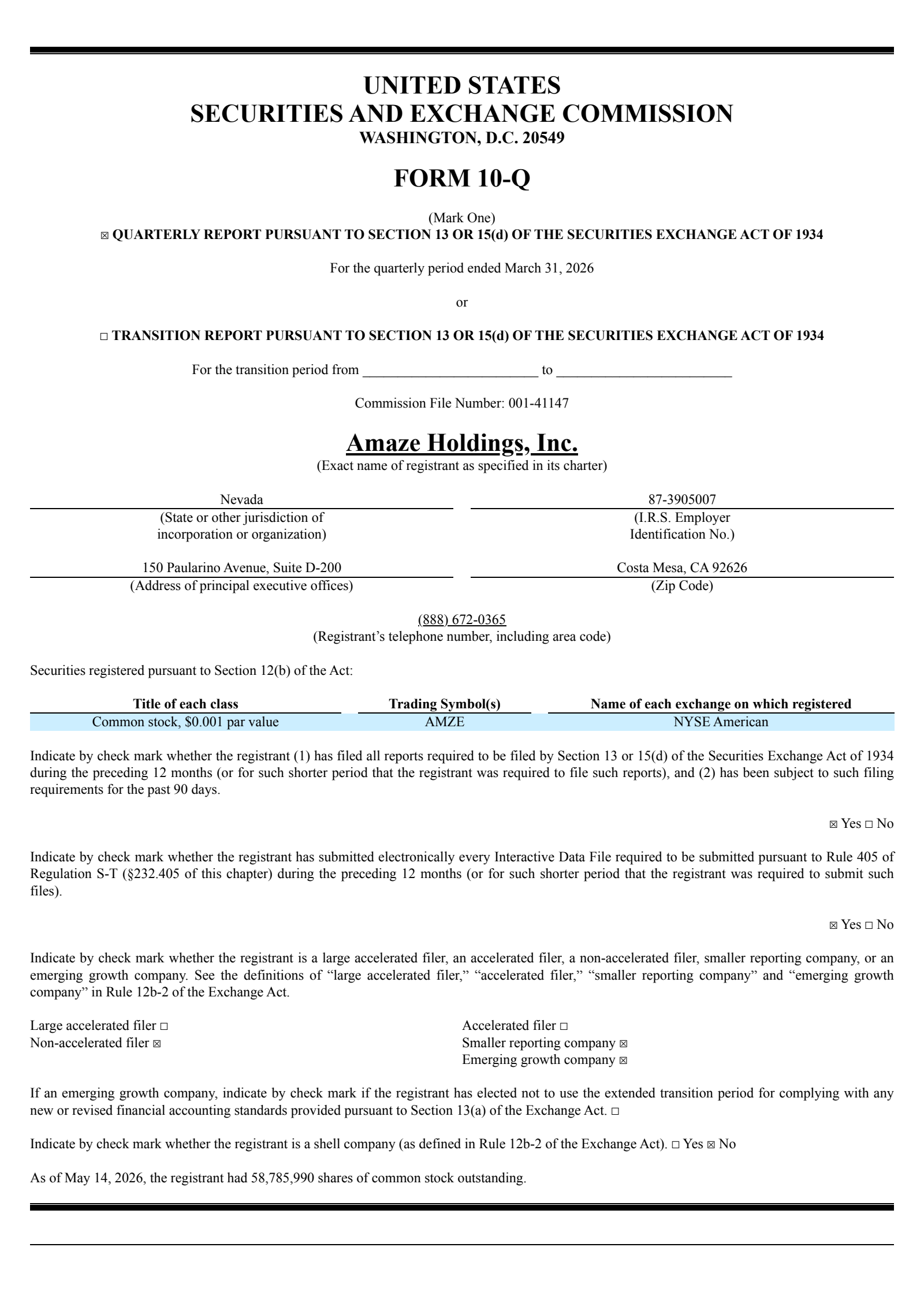 Amaze's Q1 2026 Quarterly report