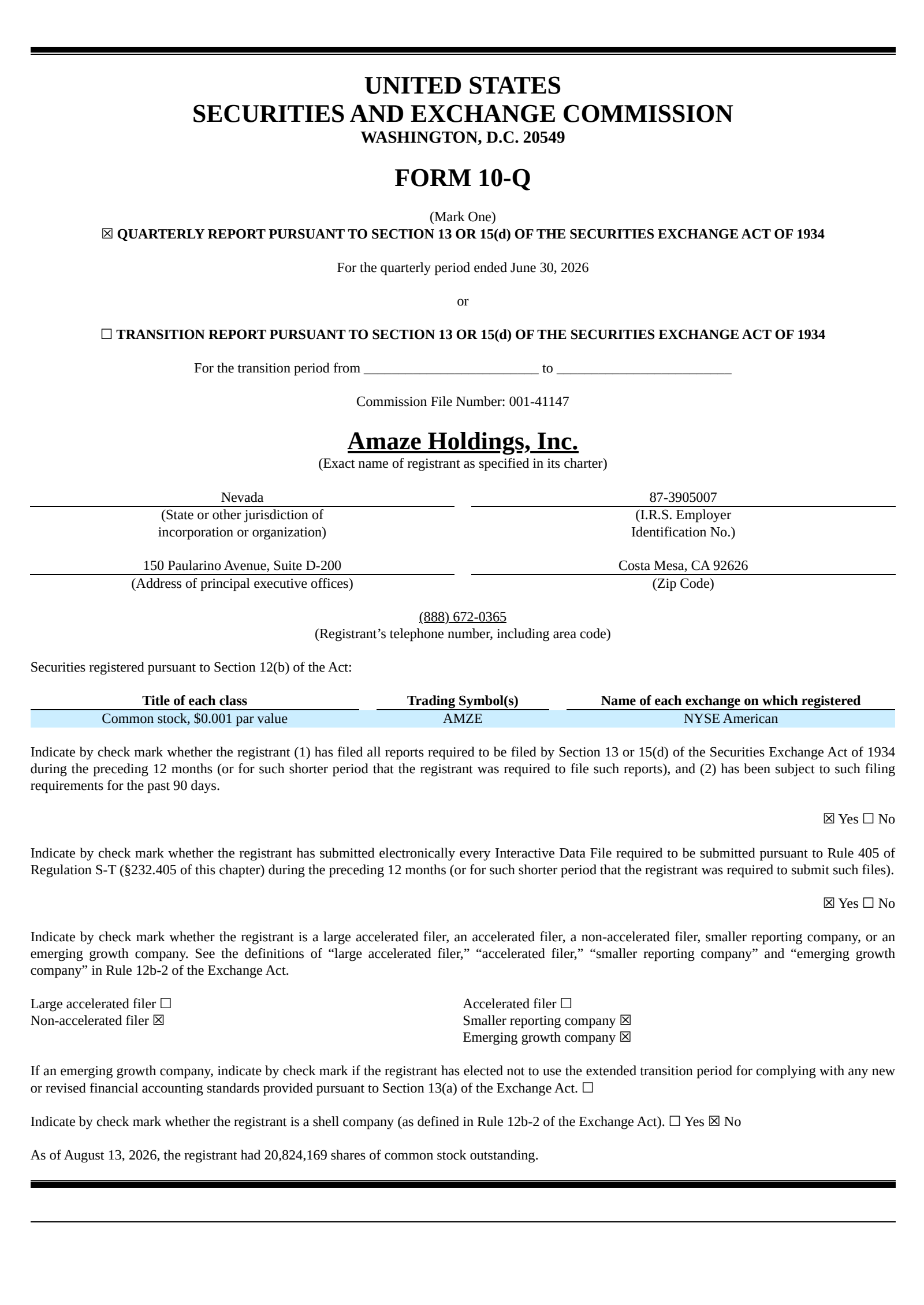 Amaze's Q2 2026 Quarterly report