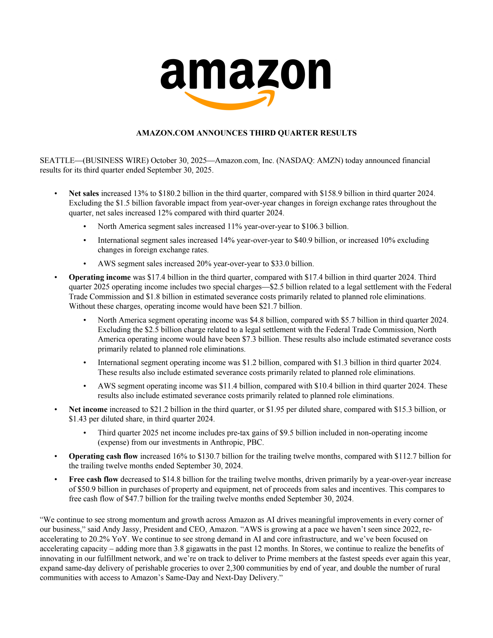 AMZN Q3 2025 Earnings Report on 10/30/2025