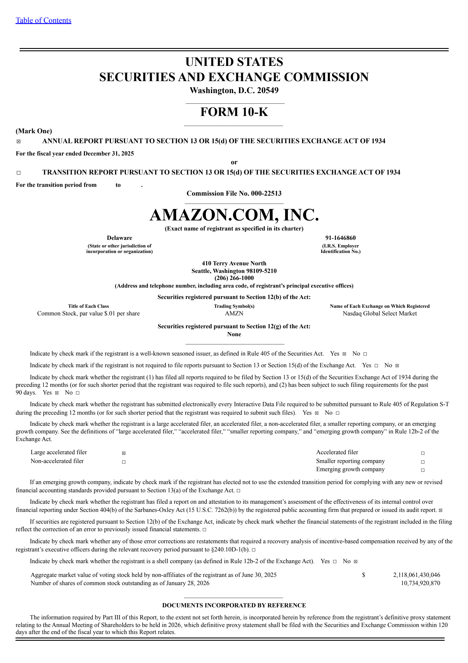 Amazon.com's Q4 2025 Annual report