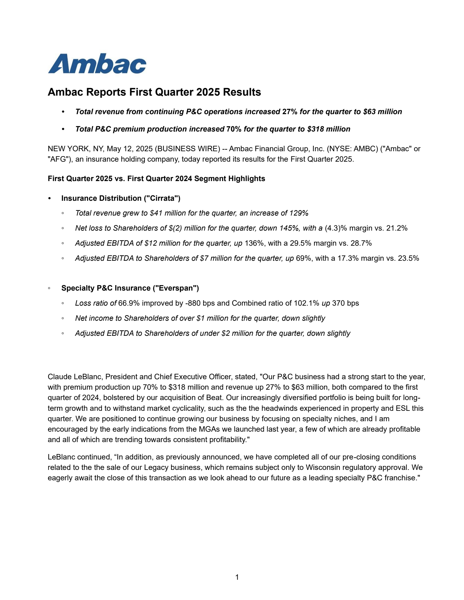 Octave Specialty Group's Q1 2025 Earnings Release