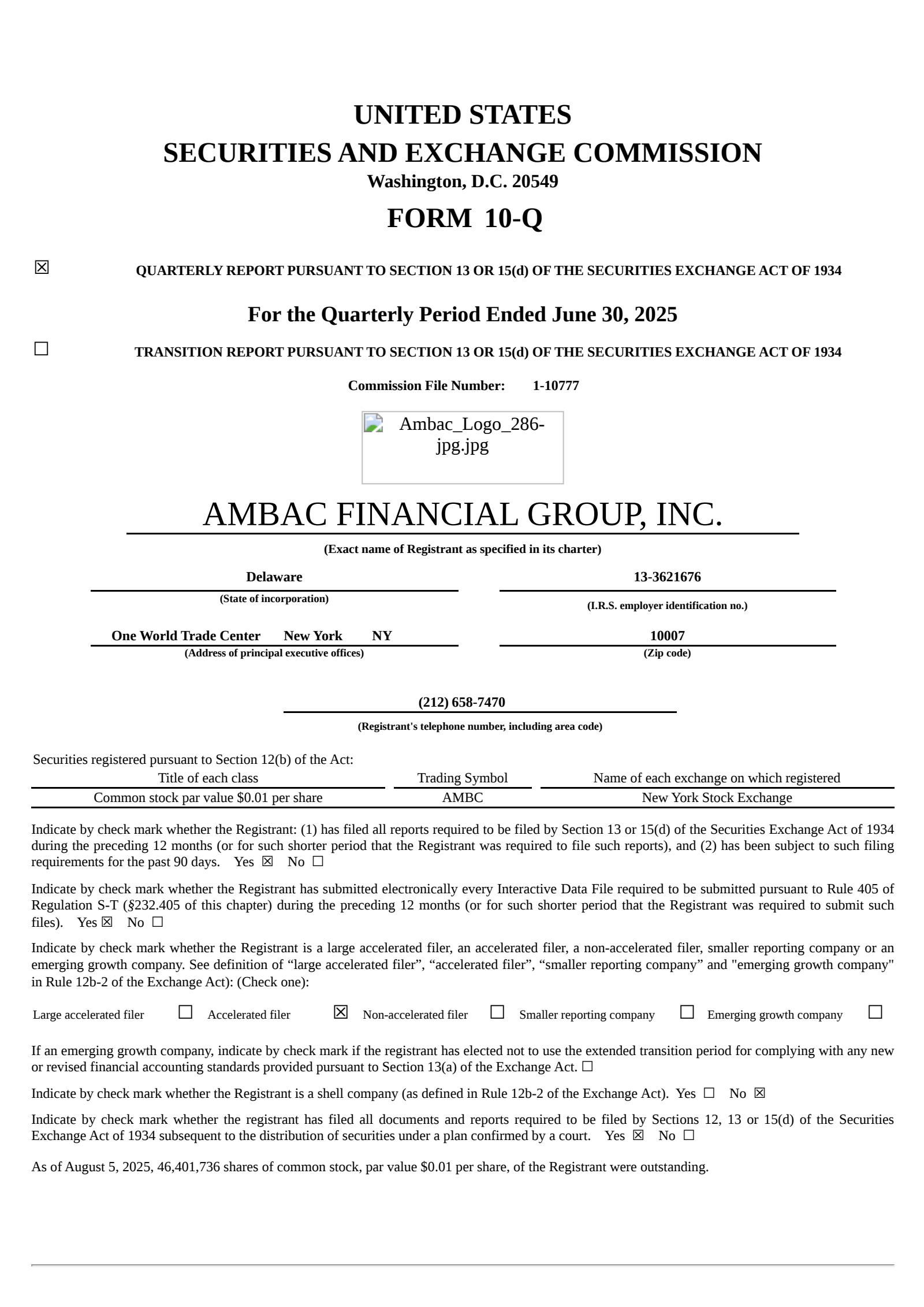 Ambac Financial Group's Q2 2025 Quarterly report
