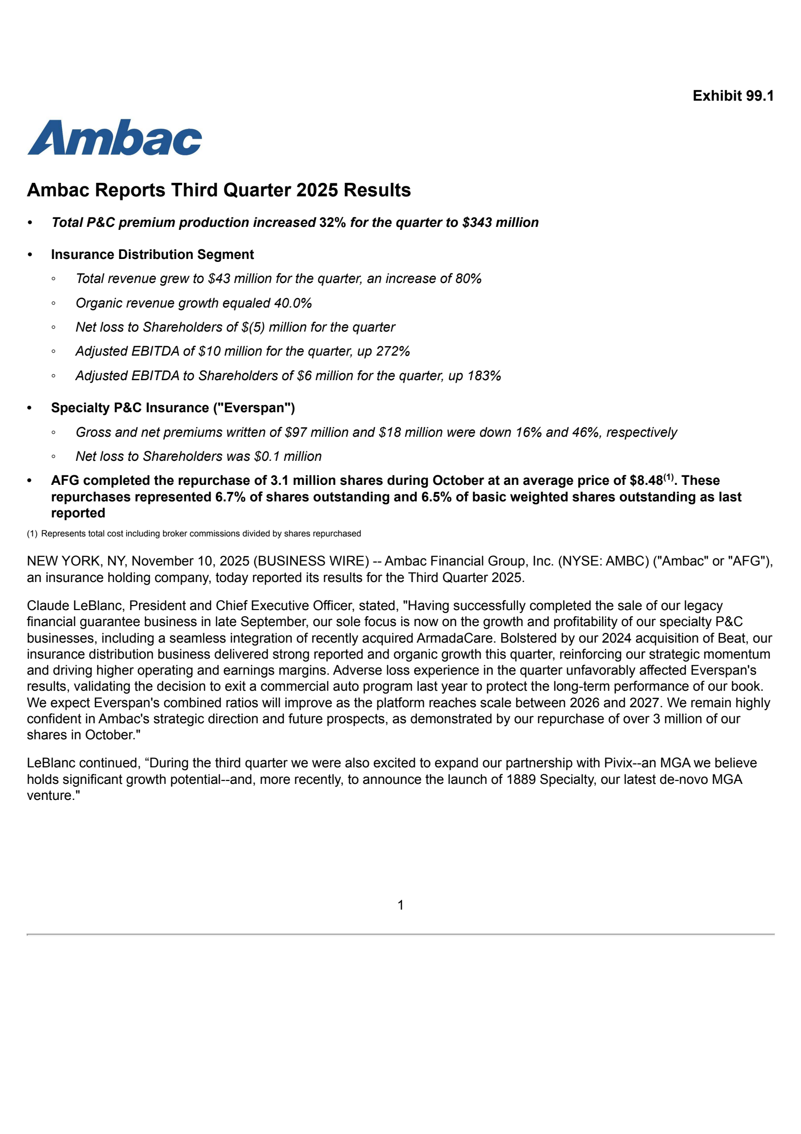 Octave Specialty Group's Q3 2025 Earnings Release