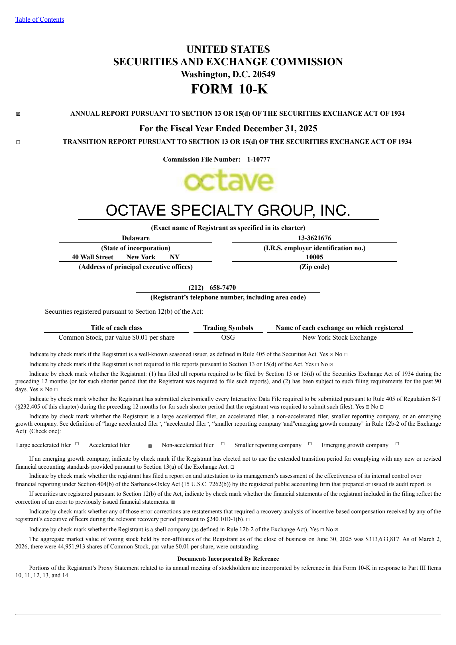 Octave Specialty Group's Q4 2025 Annual report
