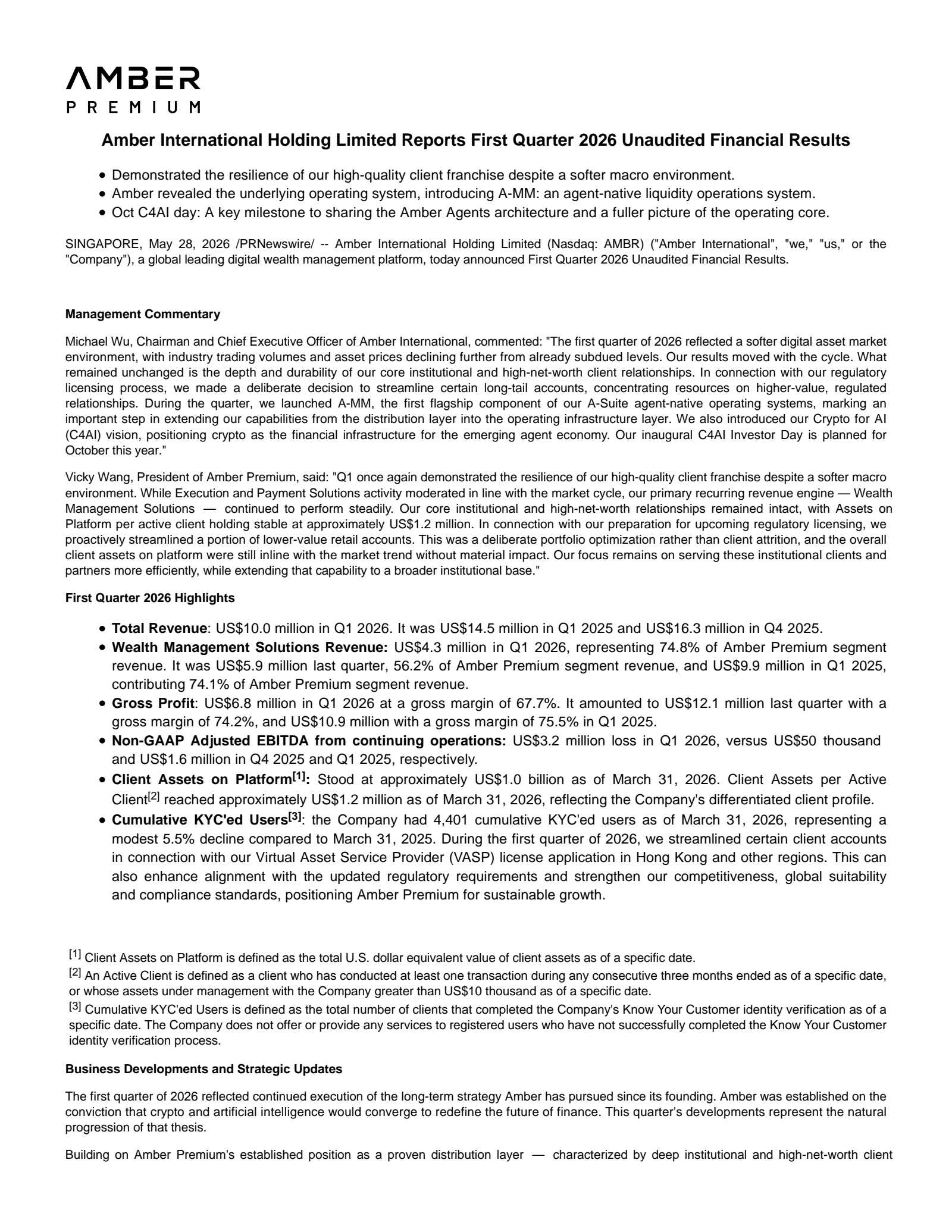 Amber International's Q1 2026 Press Release