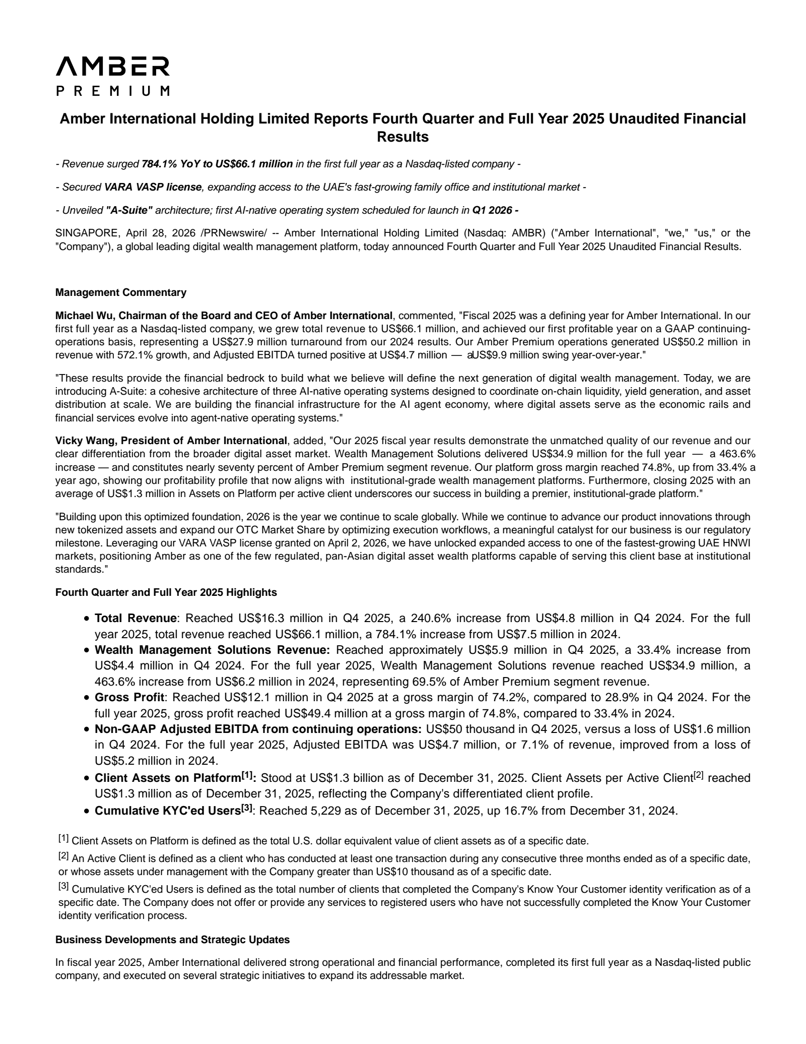 Amber International's Q4 2025 Press Release