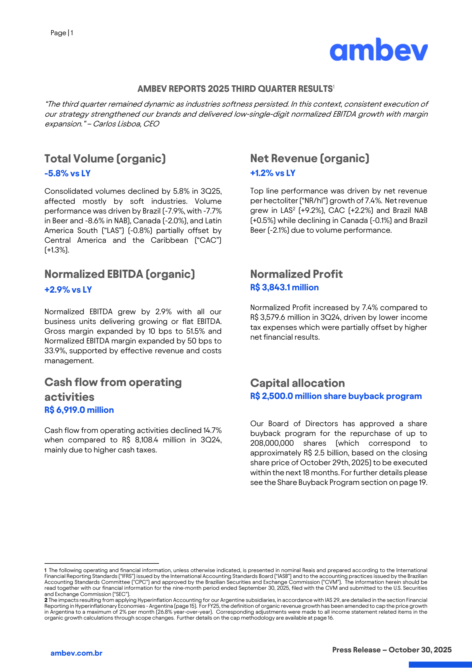 Ambev's Q3 2025 Earnings Release