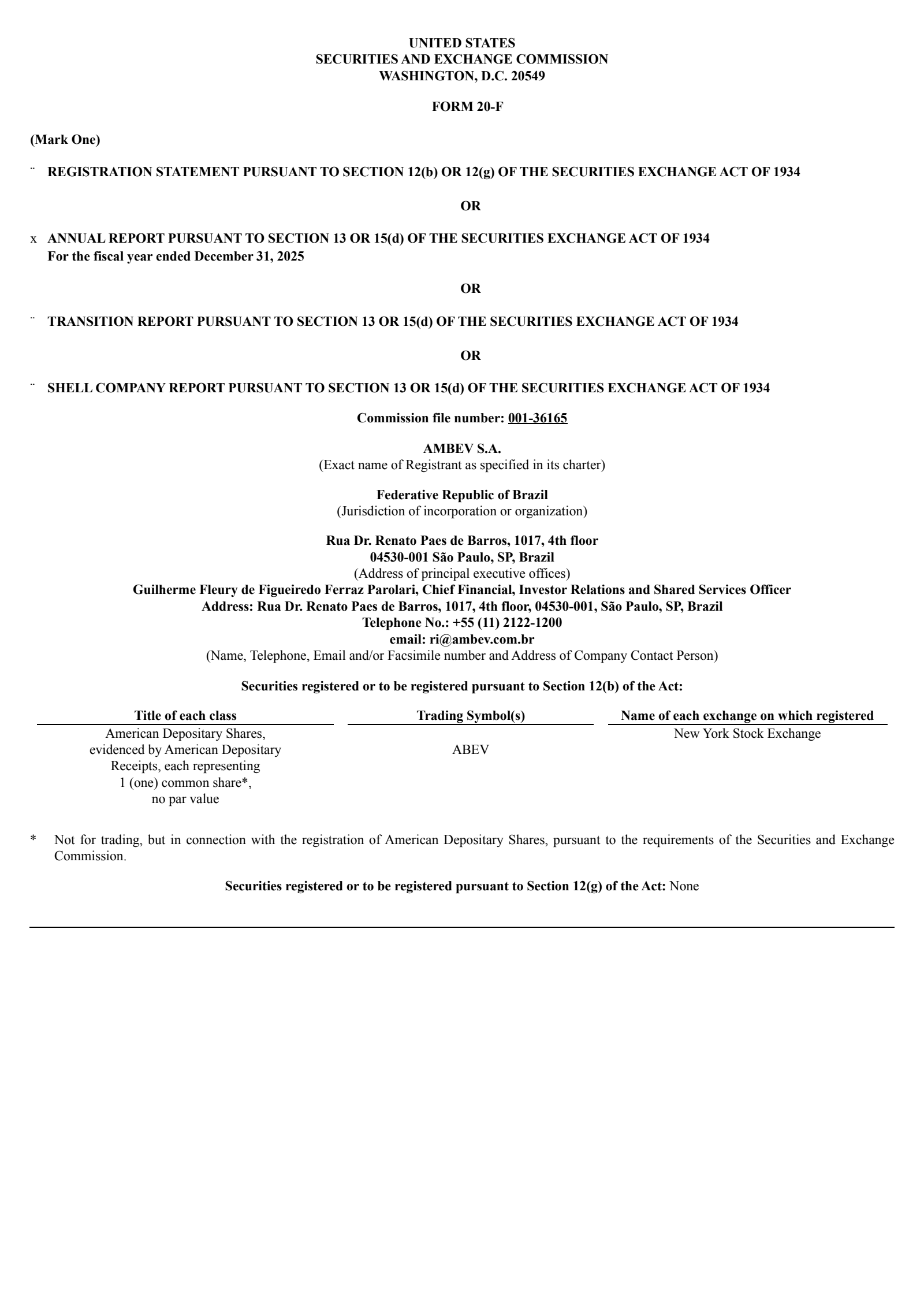 Ambev's Q4 2025 Annual report